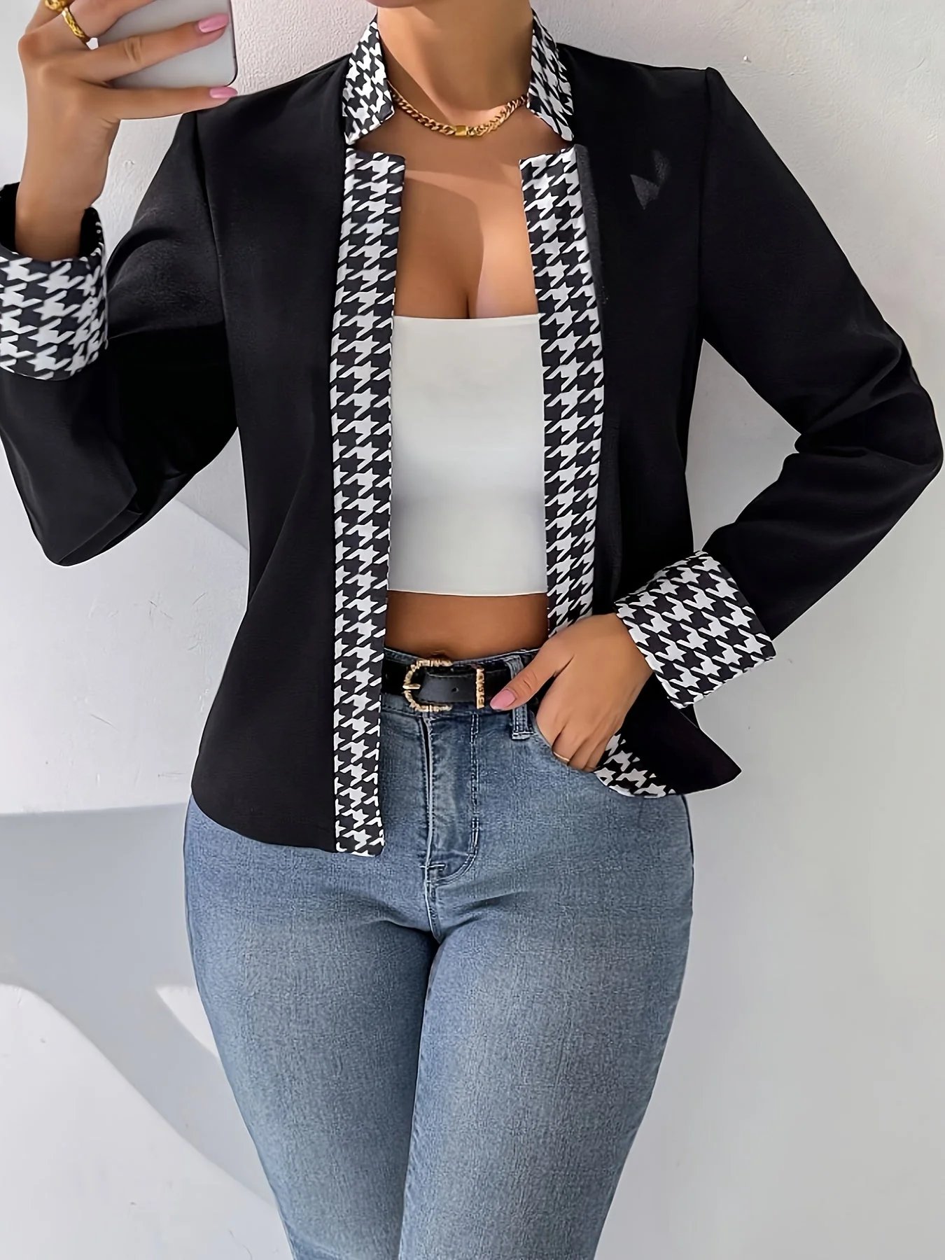 Damen Blazer im eleganten Hahnentritt-Design für Business und Alltag - Image 4