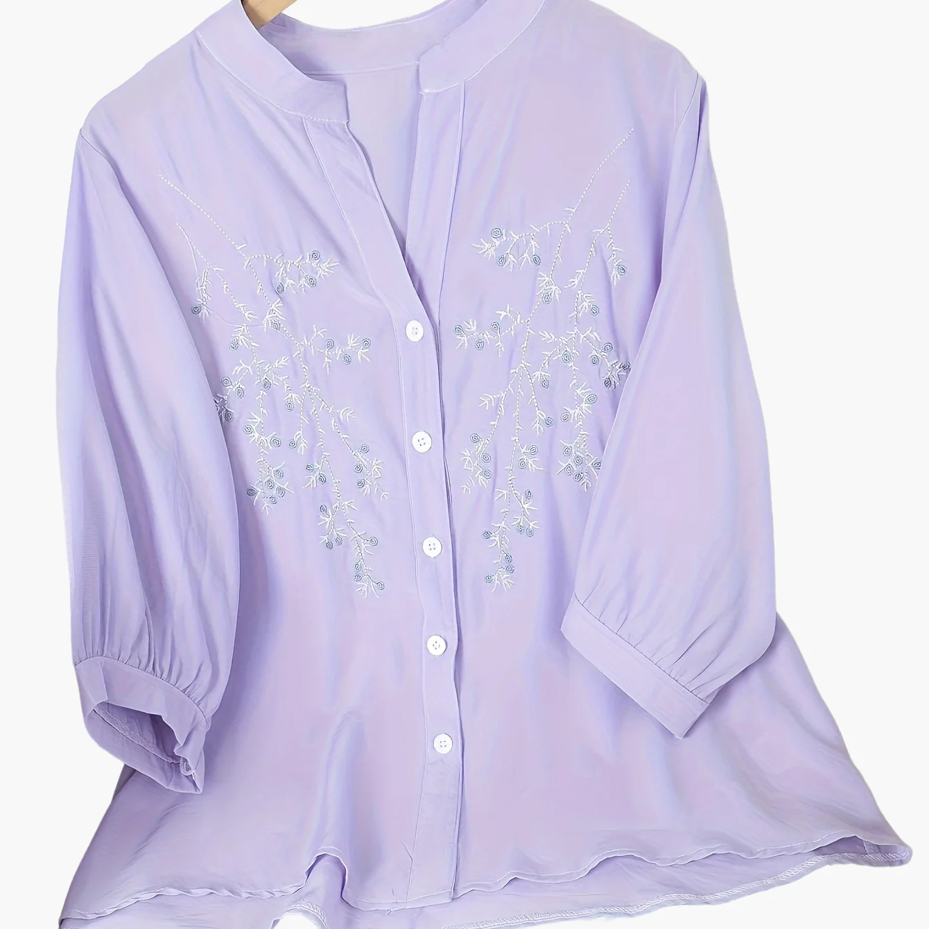 Damen Bluse Elegant Bestickt Sommer Halbtransparent mit Stehkragen – Freizeit & Büro - Image 10