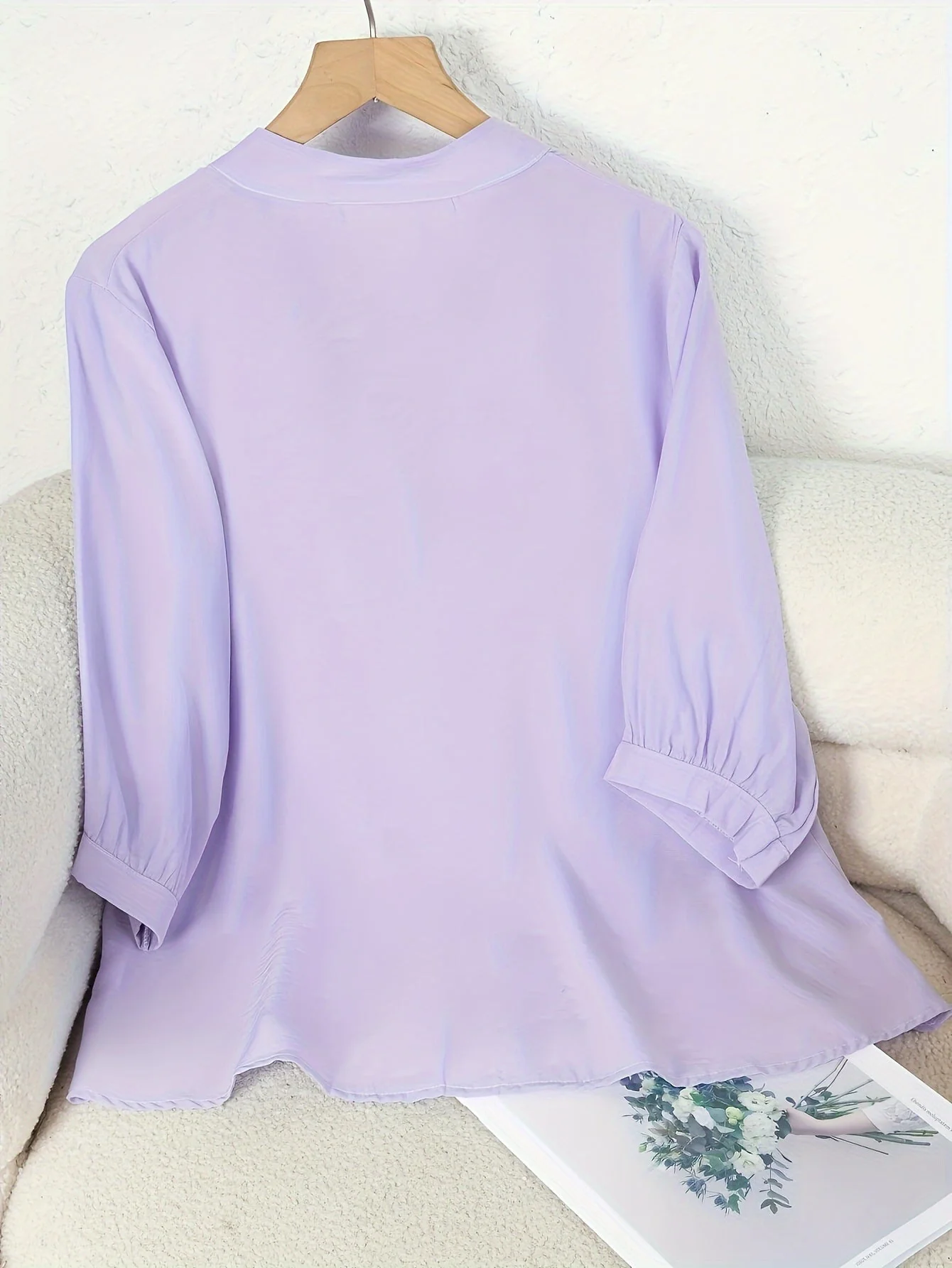 Damen Bluse Elegant Bestickt Sommer Halbtransparent mit Stehkragen – Freizeit & Büro - Image 6