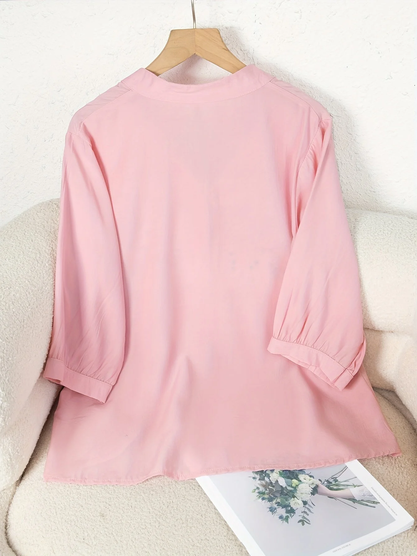 Damen Bluse Elegant Bestickt Sommer Halbtransparent mit Stehkragen – Freizeit & Büro - Image 7