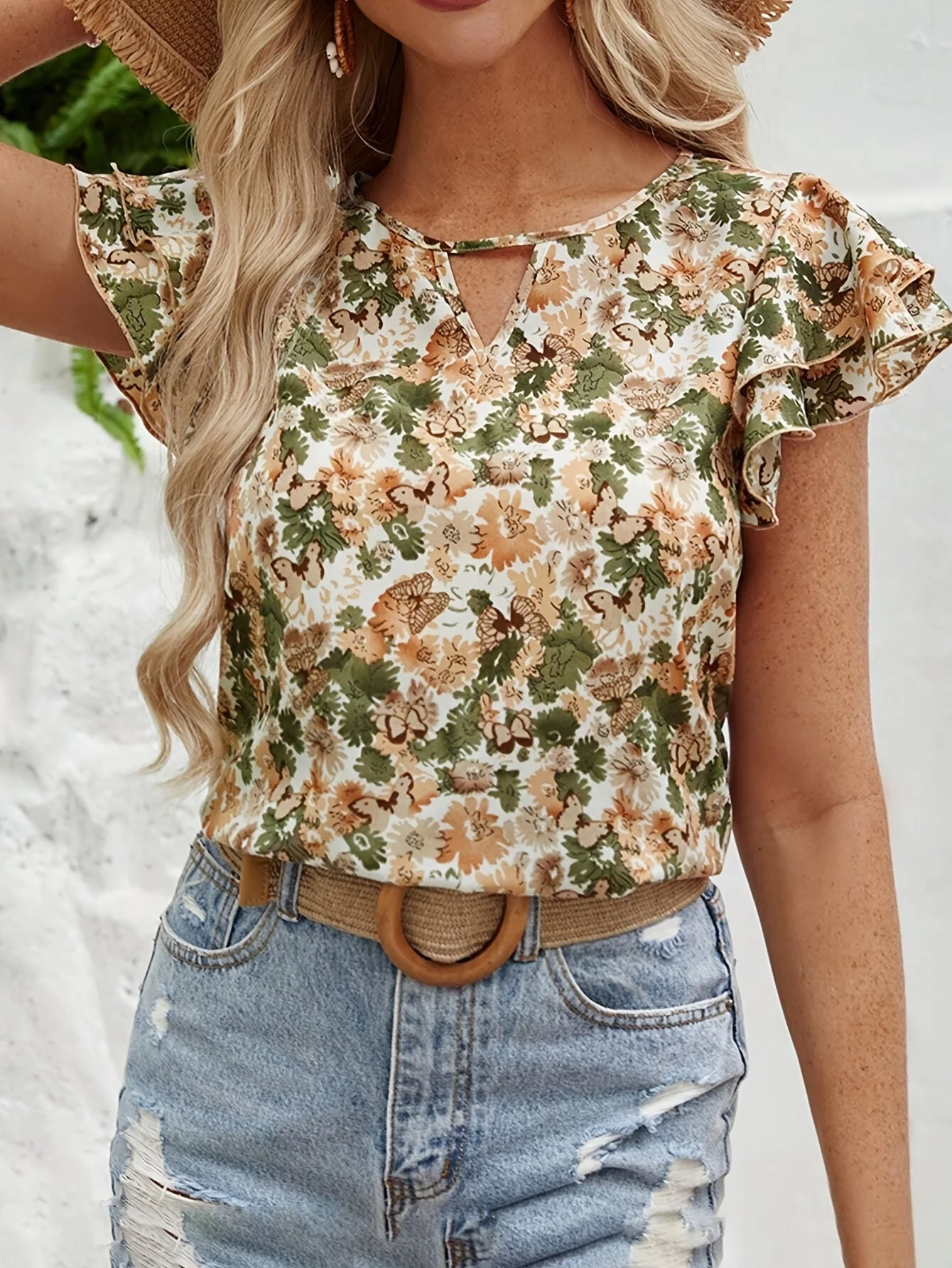 Damen Bluse Elegant mit Blumenmuster und Rüschenärmeln – Sommer Freizeit Top - Image 2