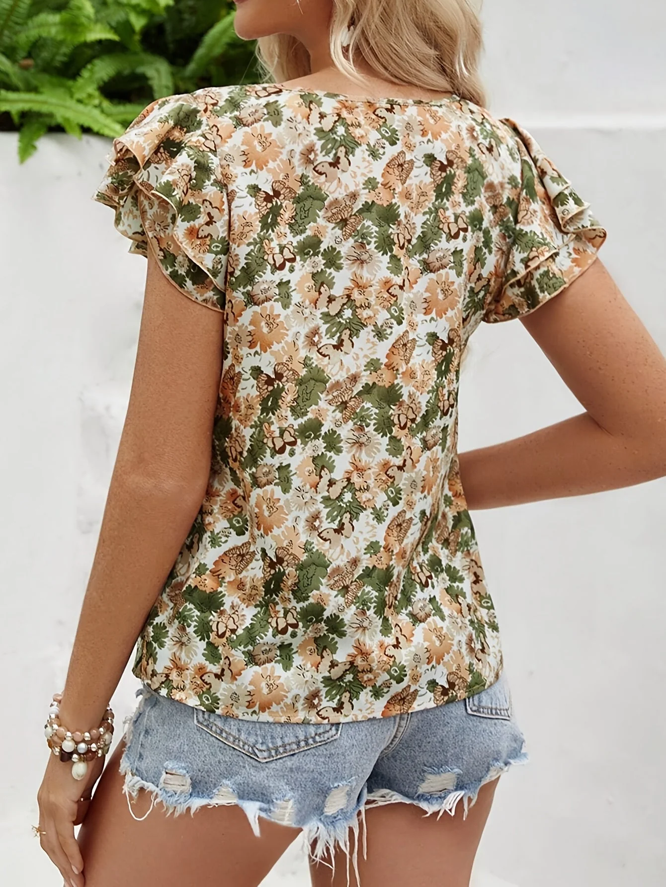 Damen Bluse Elegant mit Blumenmuster und Rüschenärmeln – Sommer Freizeit Top - Image 3