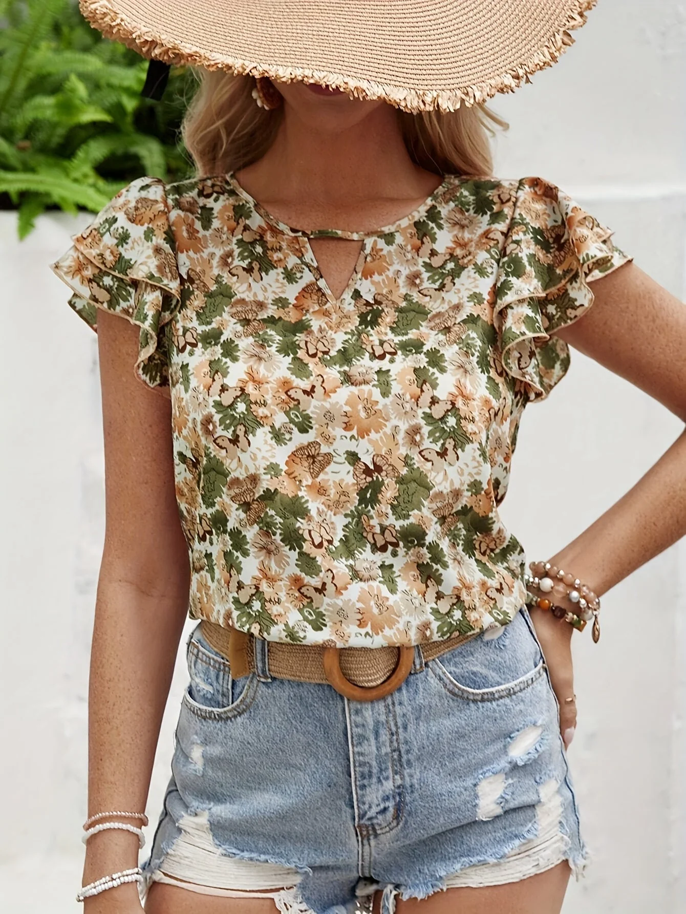 Damen Bluse Elegant mit Blumenmuster und Rüschenärmeln – Sommer Freizeit Top - Image 5