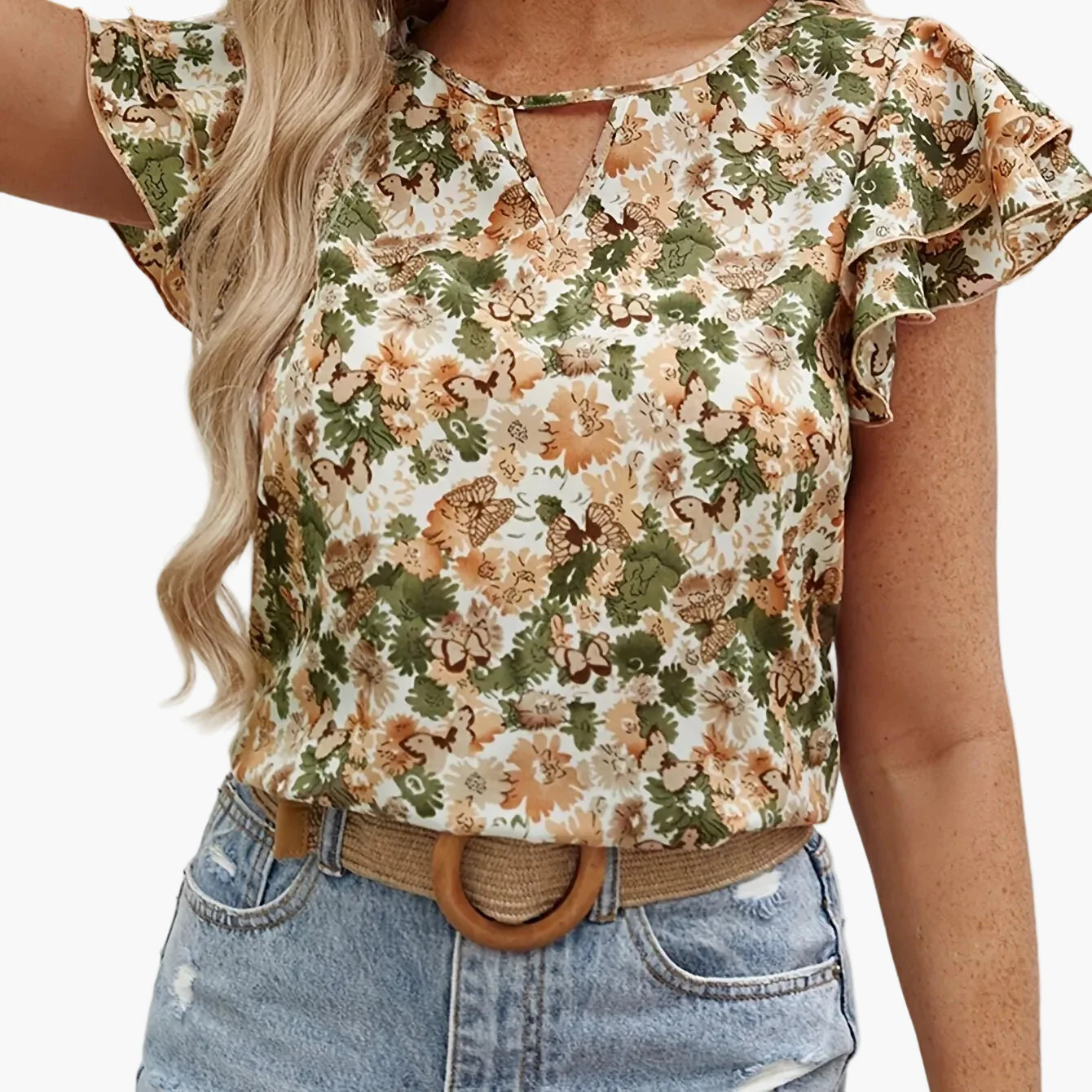 Damen Bluse Elegant mit Blumenmuster und Rüschenärmeln – Sommer Freizeit Top - Image 7