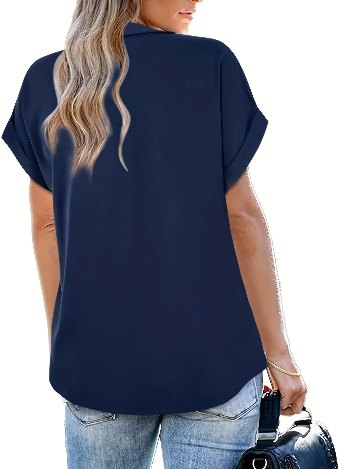 Damen Bluse Elegant Freizeit Kurzarm V-Ausschnitt Sommer Top - Image 10