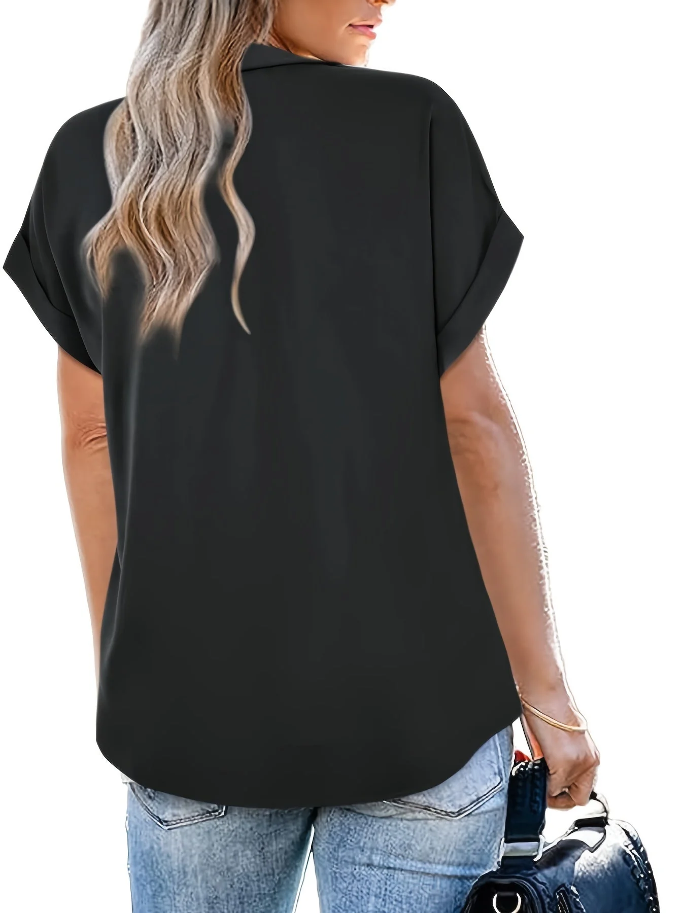 Damen Bluse Elegant Freizeit Kurzarm V-Ausschnitt Sommer Top - Image 6