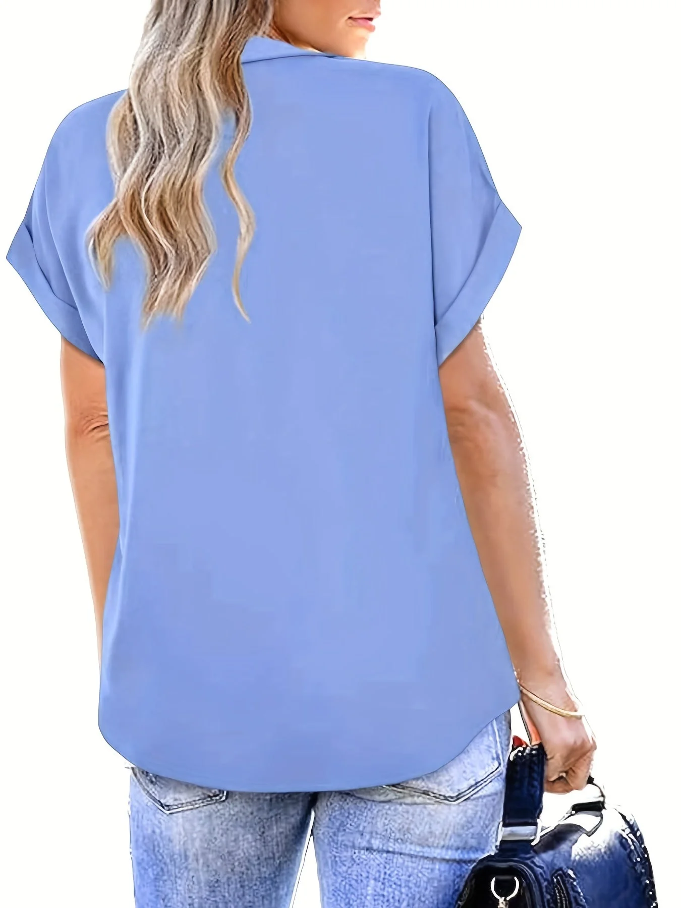 Damen Bluse Elegant Freizeit Kurzarm V-Ausschnitt Sommer Top - Image 7