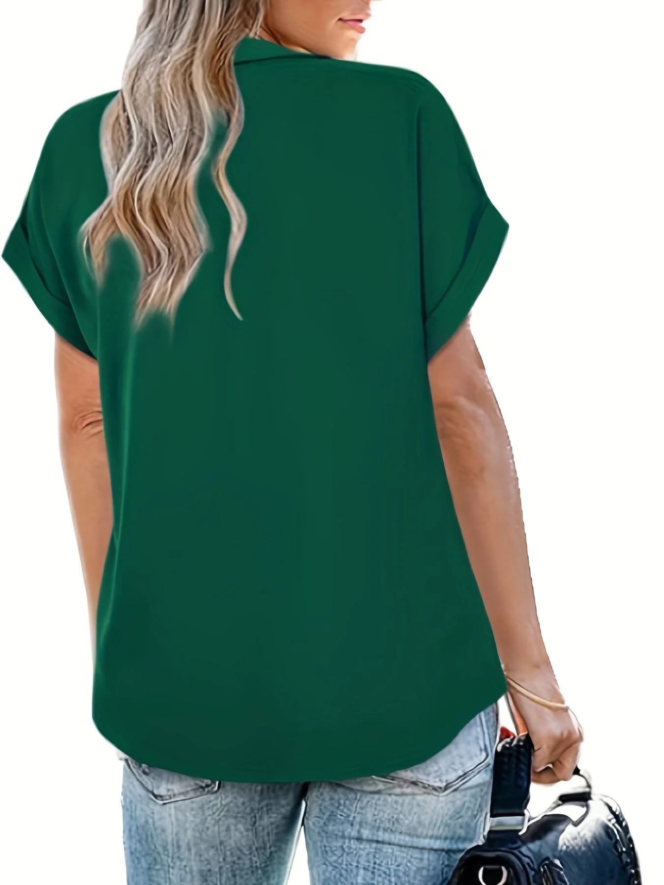 Damen Bluse Elegant Freizeit Kurzarm V-Ausschnitt Sommer Top - Image 8