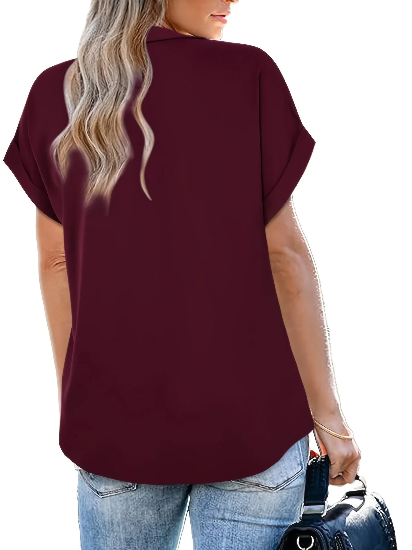 Damen Bluse Elegant Freizeit Kurzarm V-Ausschnitt Sommer Top - Image 9