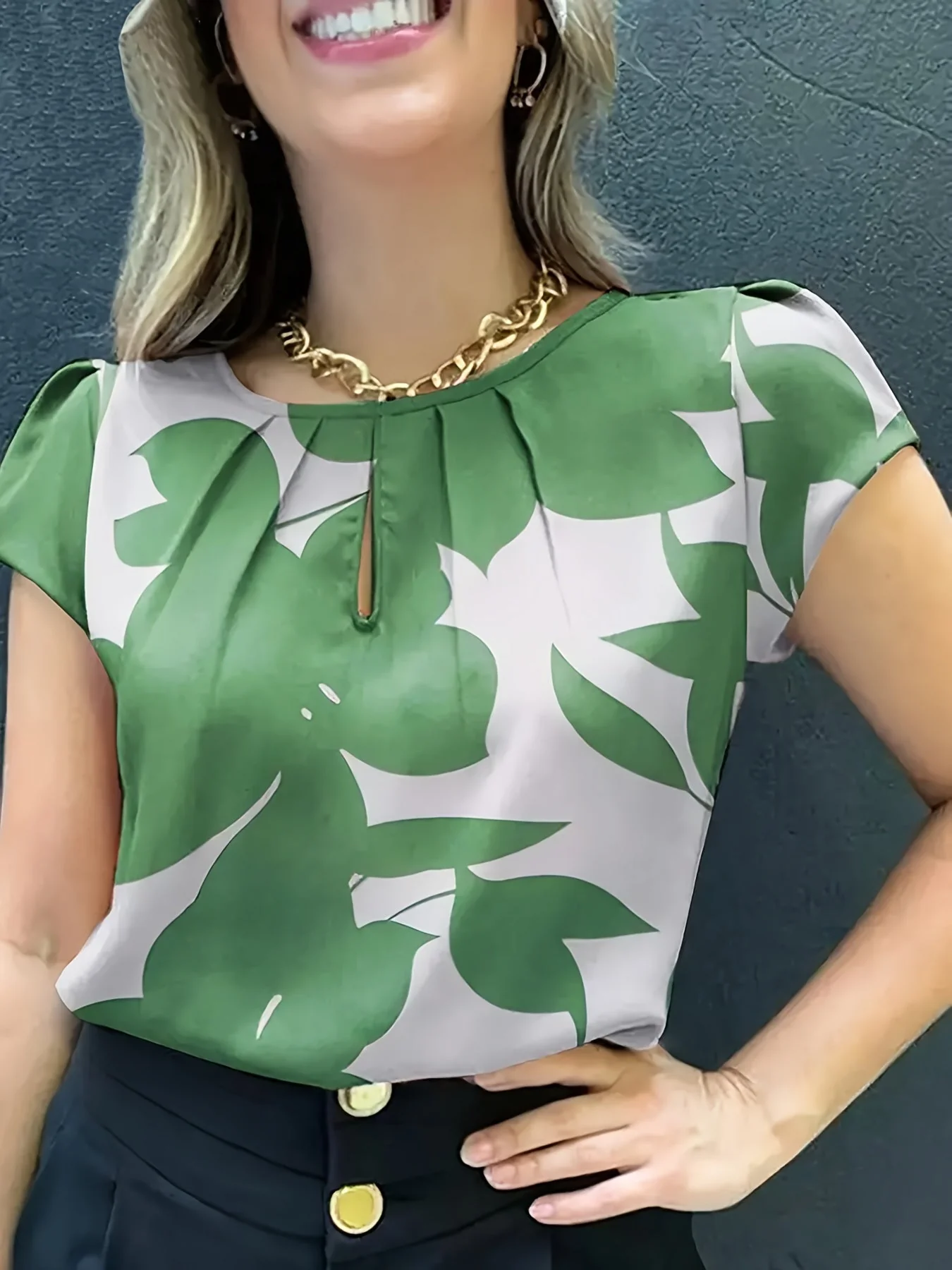 Damen Bluse Elegant Kurzarm Modern Business Freizeit - Image 3