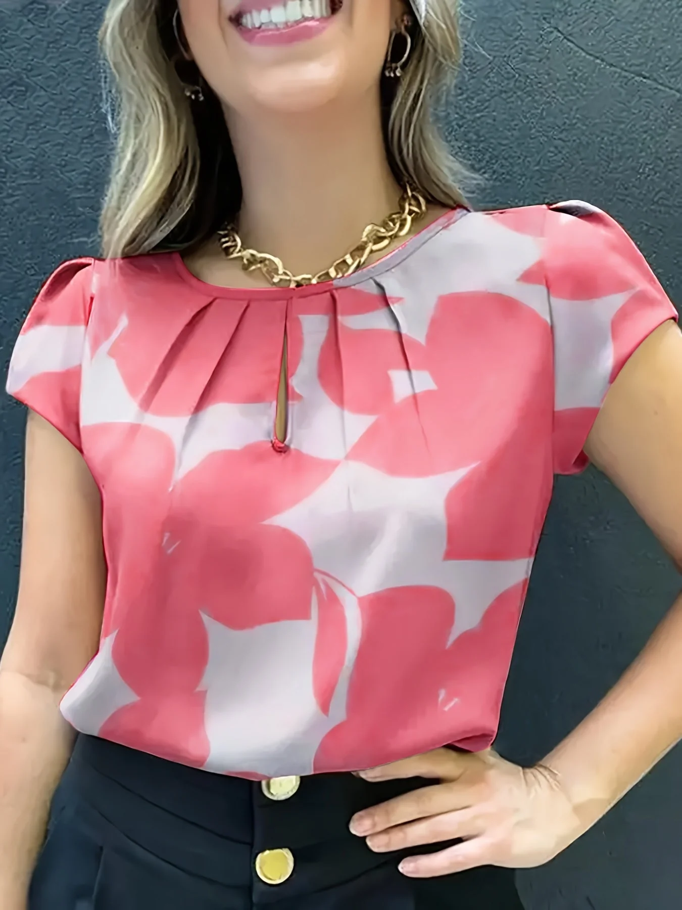 Damen Bluse Elegant Kurzarm Modern Business Freizeit - Image 4