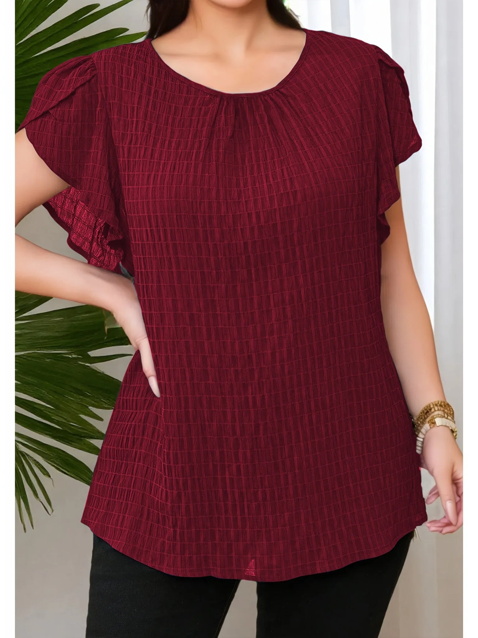 Damen Bluse Elegant Locker Sommer Freizeit Top mit Kurzarm und Rundhalsausschnitt - Image 5