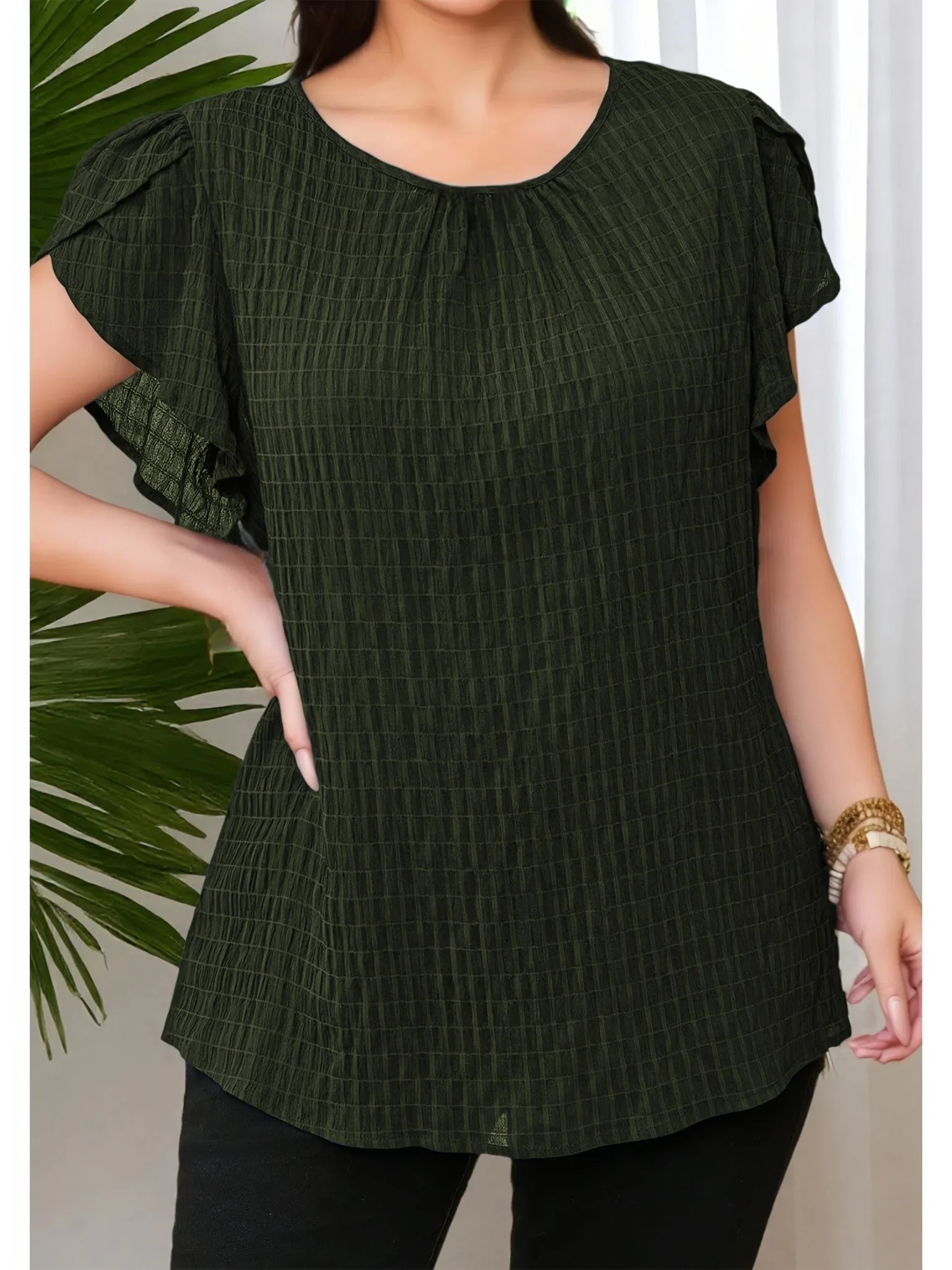 Damen Bluse Elegant Locker Sommer Freizeit Top mit Kurzarm und Rundhalsausschnitt - Image 9