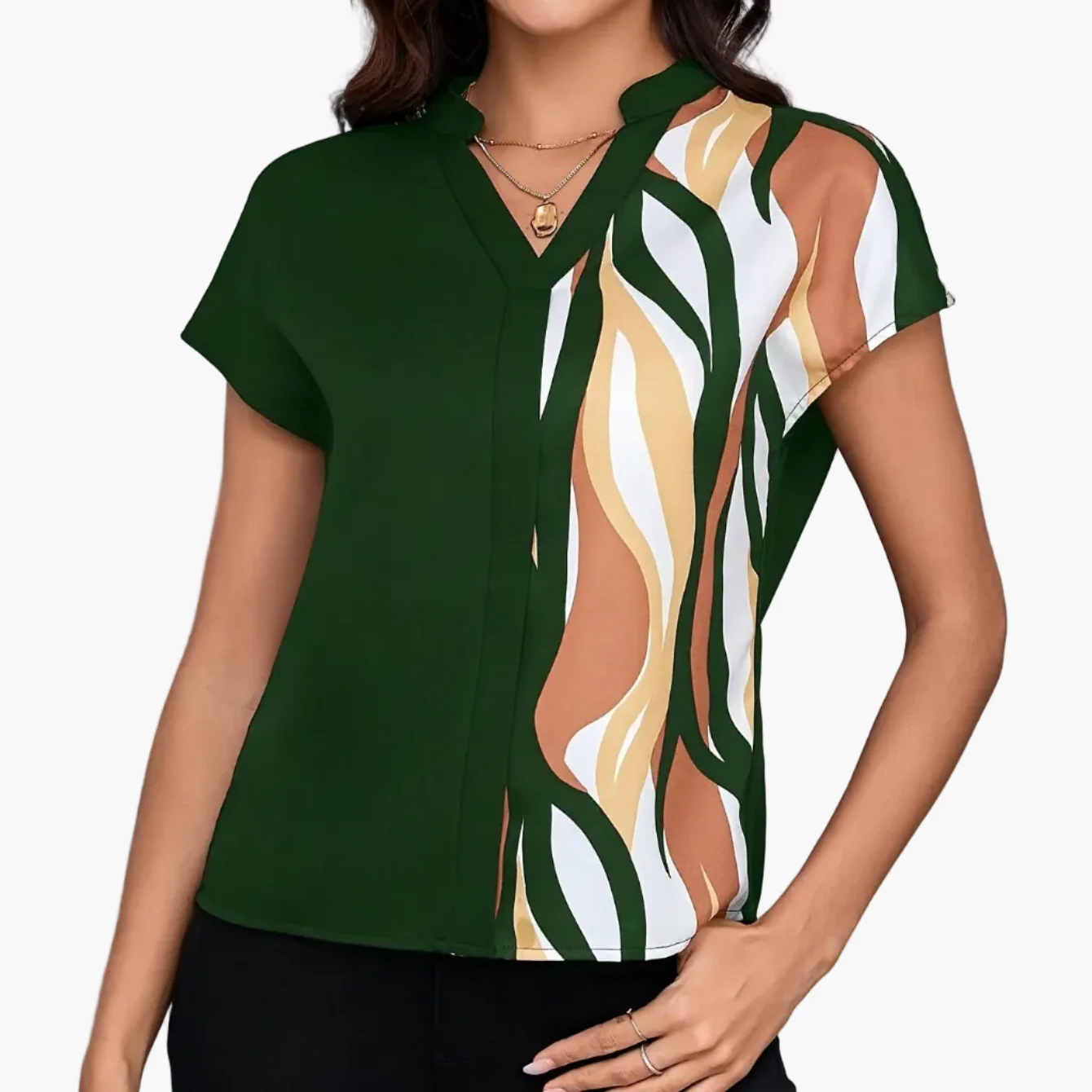 Damen Bluse Elegant mit Modernem Print und V-Ausschnitt – Büro & Alltag - Image 6