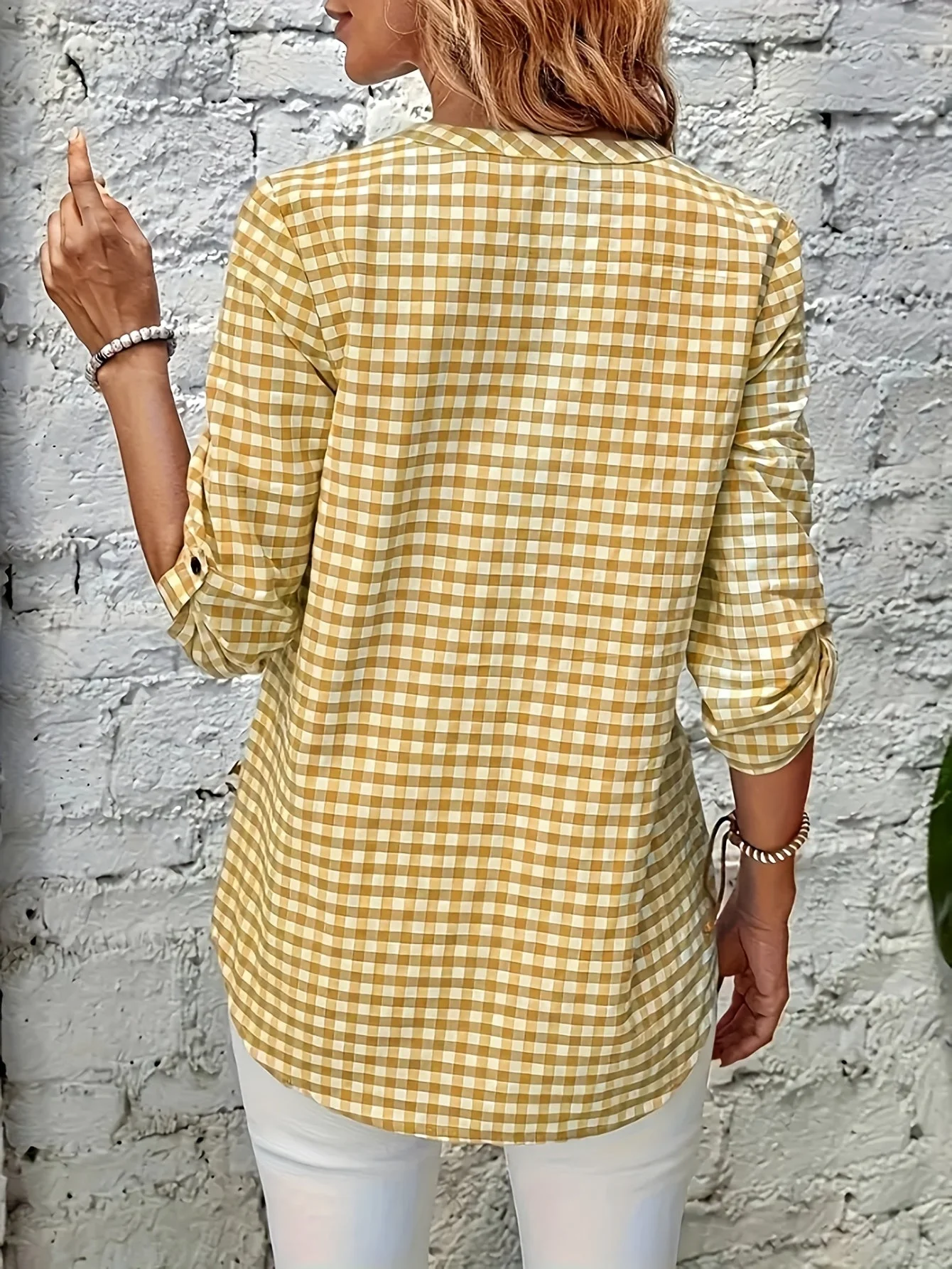 Damen Bluse mit Karomuster und V-Ausschnitt – Freizeit Hemdbluse für Frühling und Sommer - Image 5