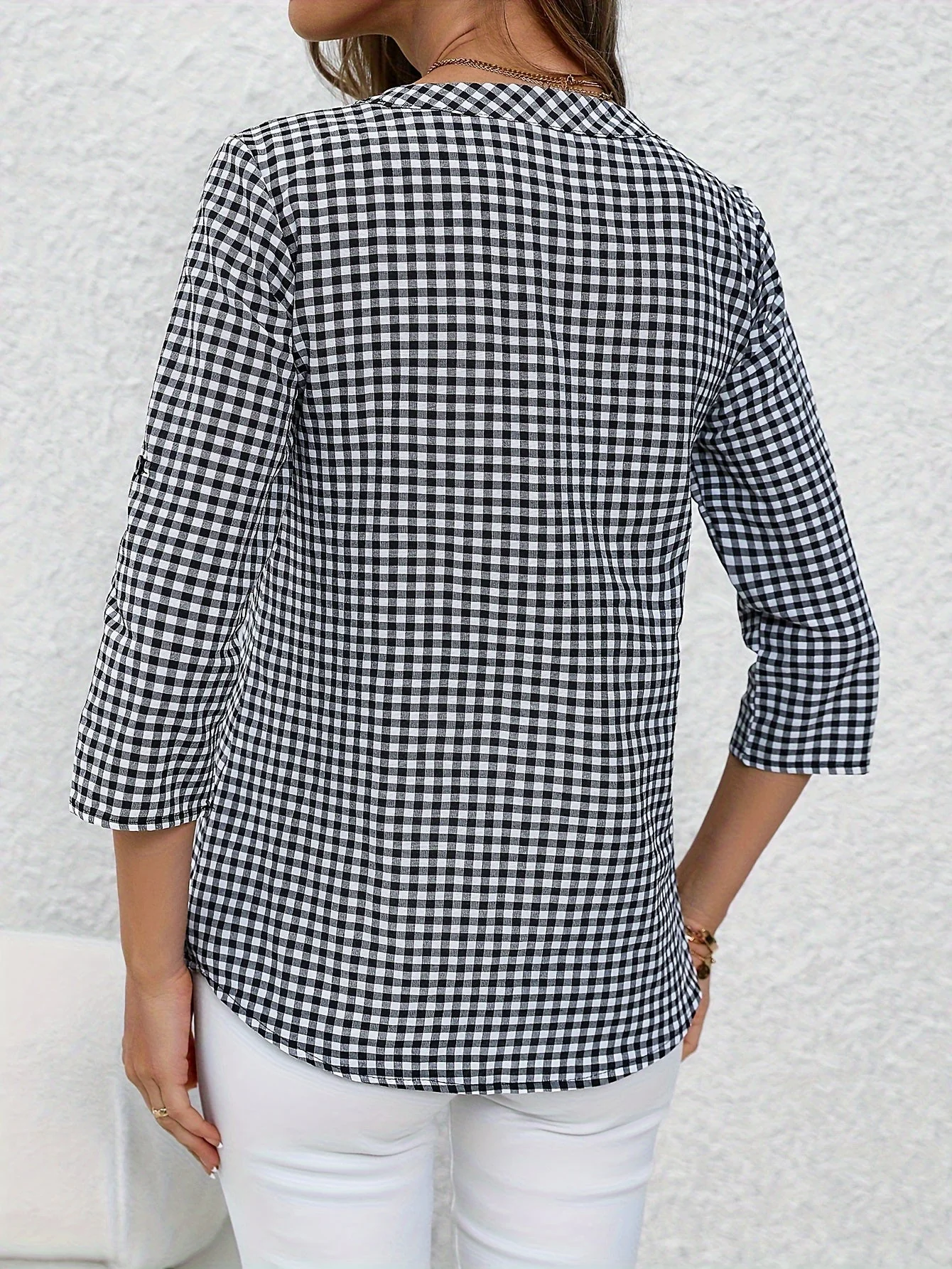 Damen Bluse mit Karomuster und V-Ausschnitt – Freizeit Hemdbluse für Frühling und Sommer - Image 7