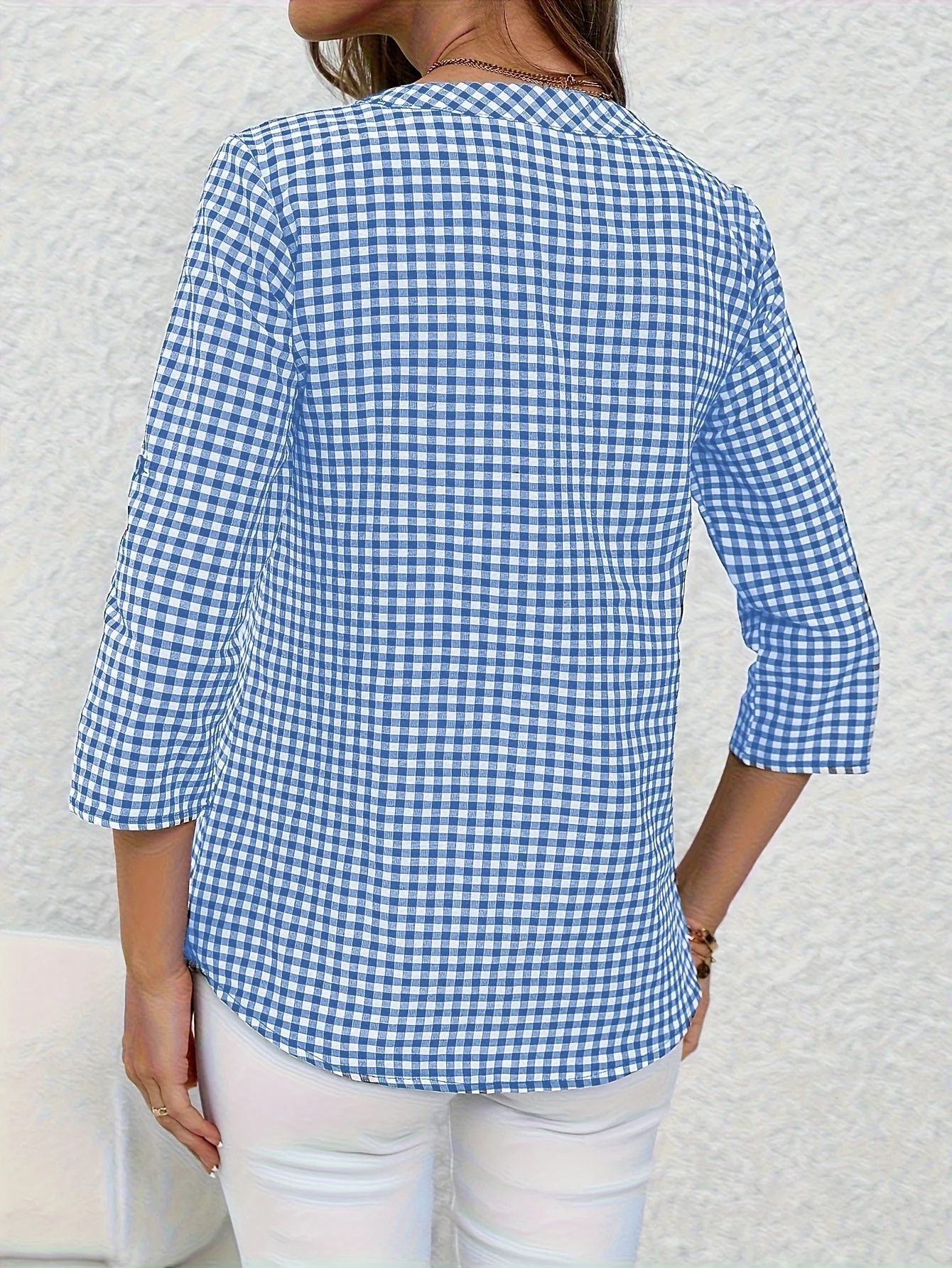 Damen Bluse mit Karomuster und V-Ausschnitt – Freizeit Hemdbluse für Frühling und Sommer - Image 8