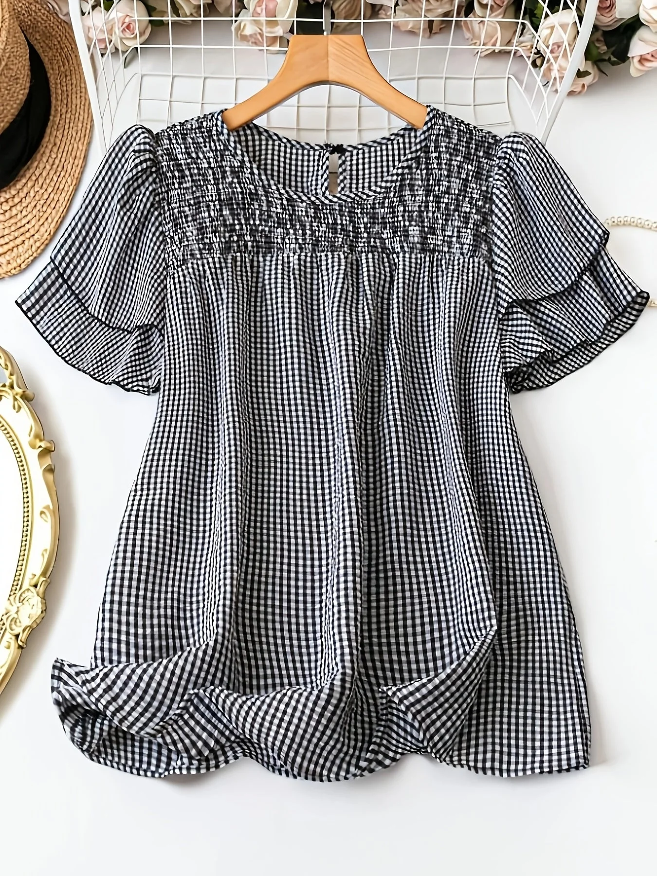 Damen Bluse mit Punkten, elegant, Kurzarm, Sommer, Freizeit & Büro - Image 2