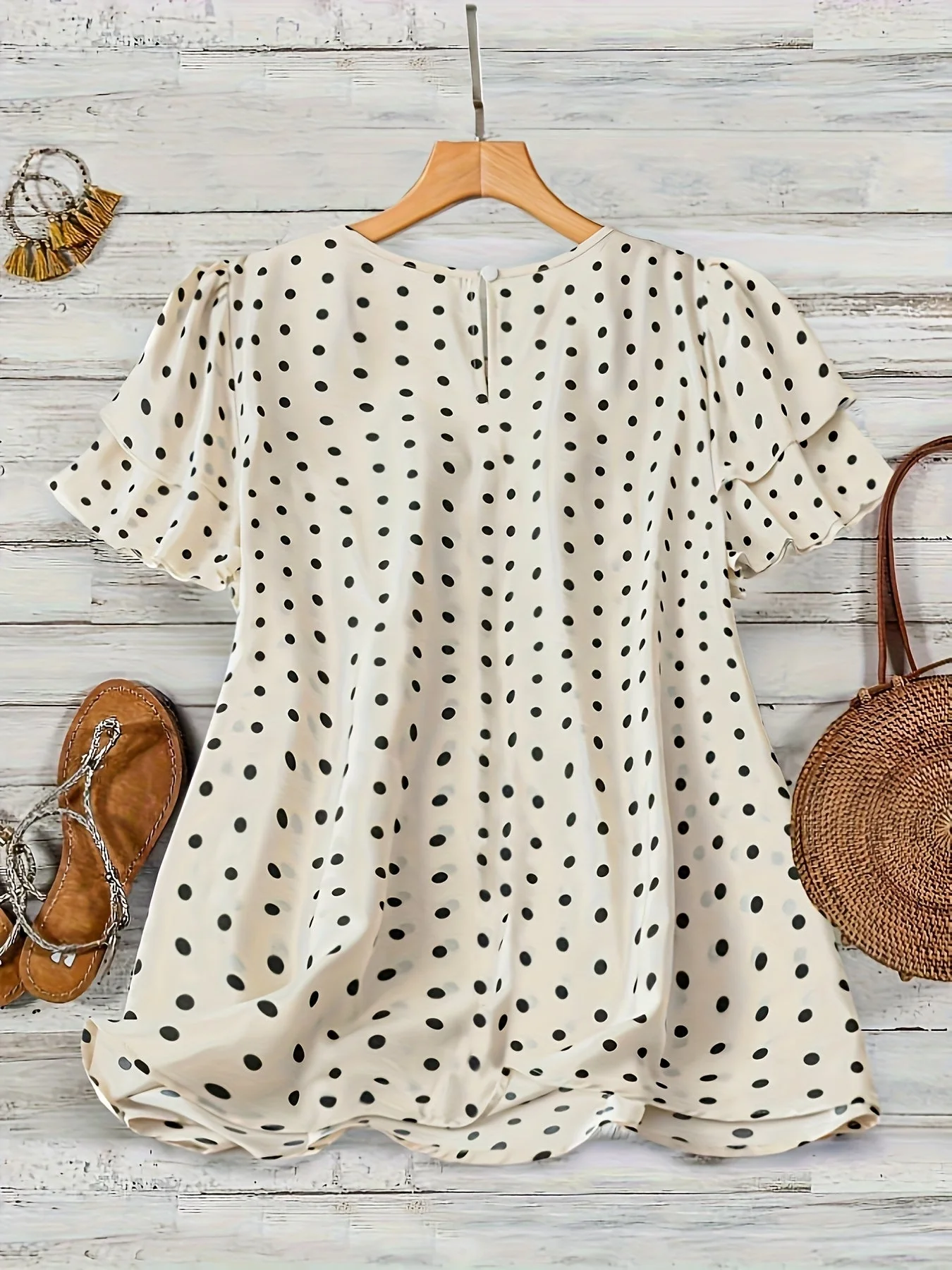 Damen Bluse mit Punkten, elegant, Kurzarm, Sommer, Freizeit & Büro - Image 3
