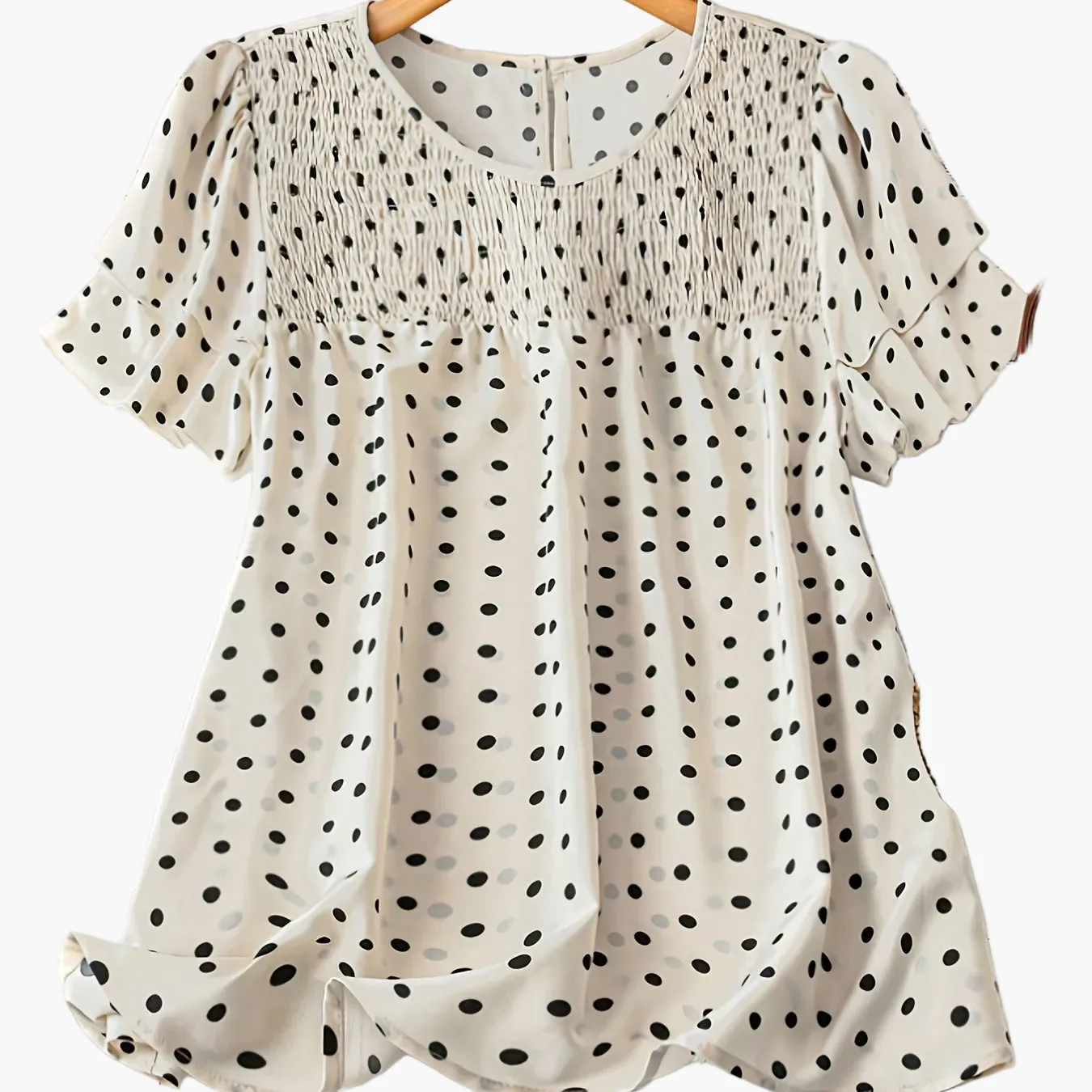 Damen Bluse mit Punkten, elegant, Kurzarm, Sommer, Freizeit & Büro - Image 7