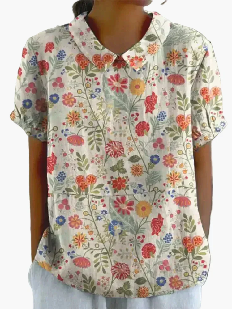 Damen Bluse mit Stickerei und Blumenmuster – Vintage Stil, Kurzarm, Elegant für Alltag & Büro - Image 14