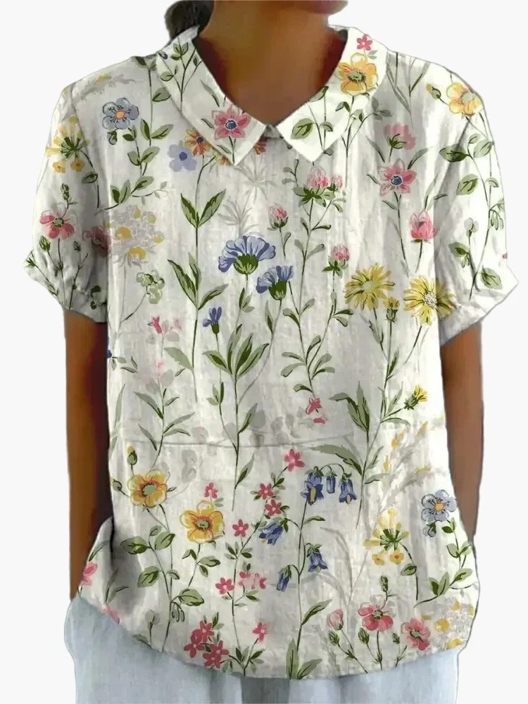 Damen Bluse mit Stickerei und Blumenmuster – Vintage Stil, Kurzarm, Elegant für Alltag & Büro - Image 2