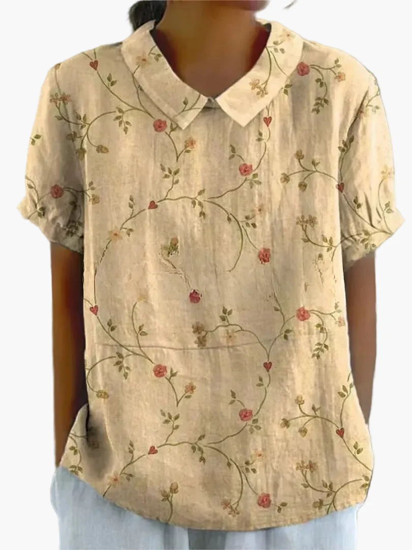 Damen Bluse mit Stickerei und Blumenmuster – Vintage Stil, Kurzarm, Elegant für Alltag & Büro - Image 3