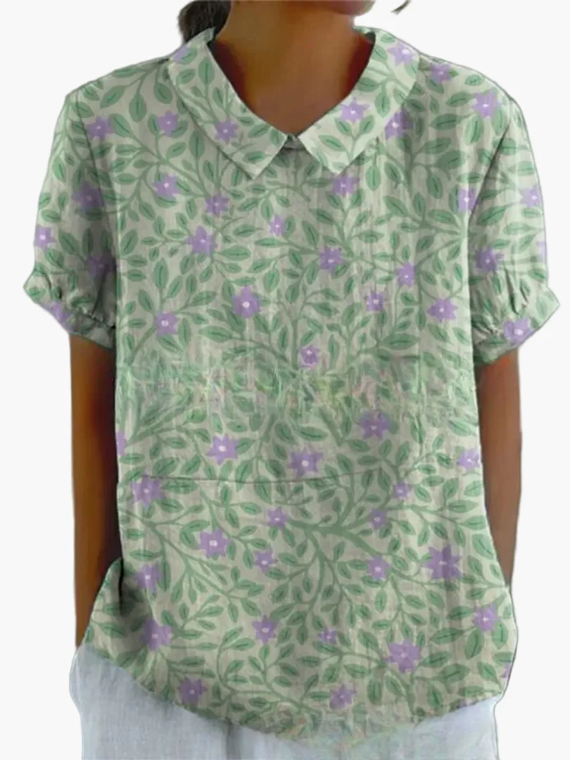 Damen Bluse mit Stickerei und Blumenmuster – Vintage Stil, Kurzarm, Elegant für Alltag & Büro - Image 4