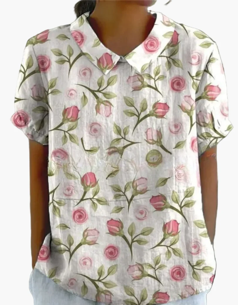 Damen Bluse mit Stickerei und Blumenmuster – Vintage Stil, Kurzarm, Elegant für Alltag & Büro - Image 7
