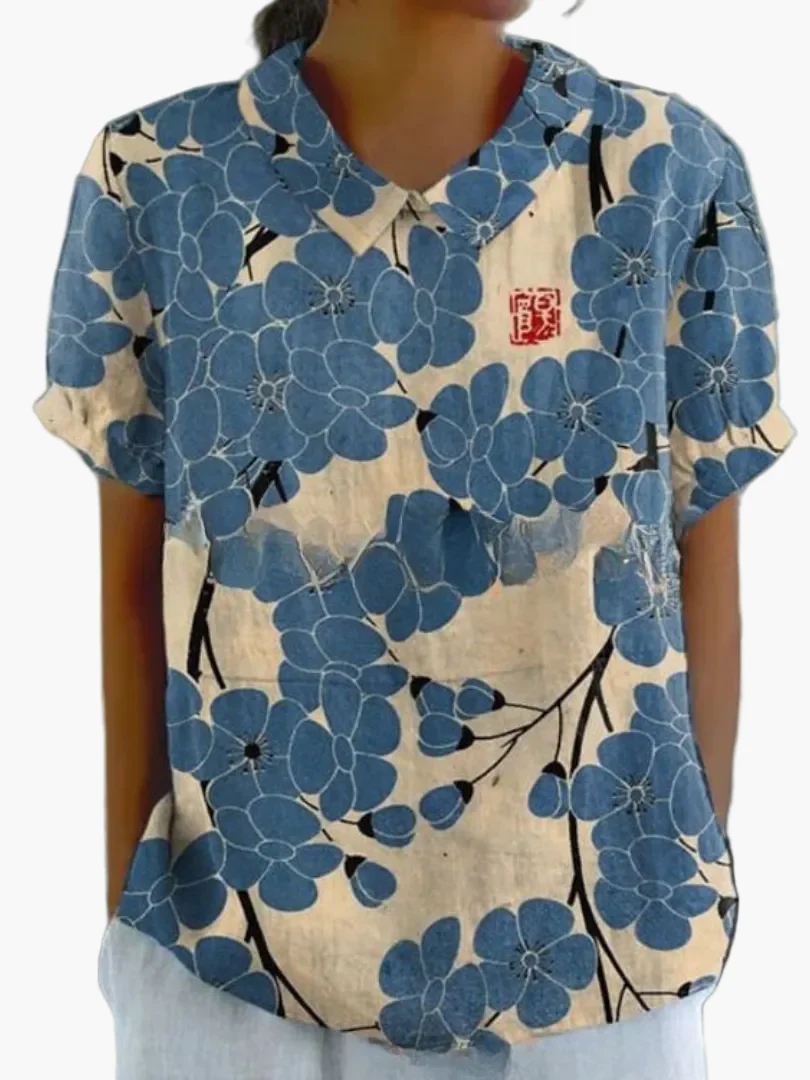 Damen Bluse mit Stickerei und Blumenmuster – Vintage Stil, Kurzarm, Elegant für Alltag & Büro - Image 8