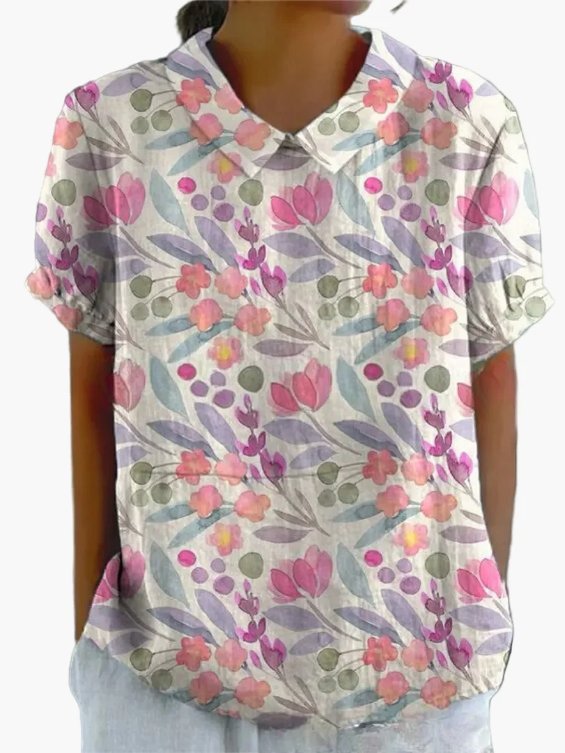 Damen Bluse mit Stickerei und Blumenmuster – Vintage Stil, Kurzarm, Elegant für Alltag & Büro - Image 9