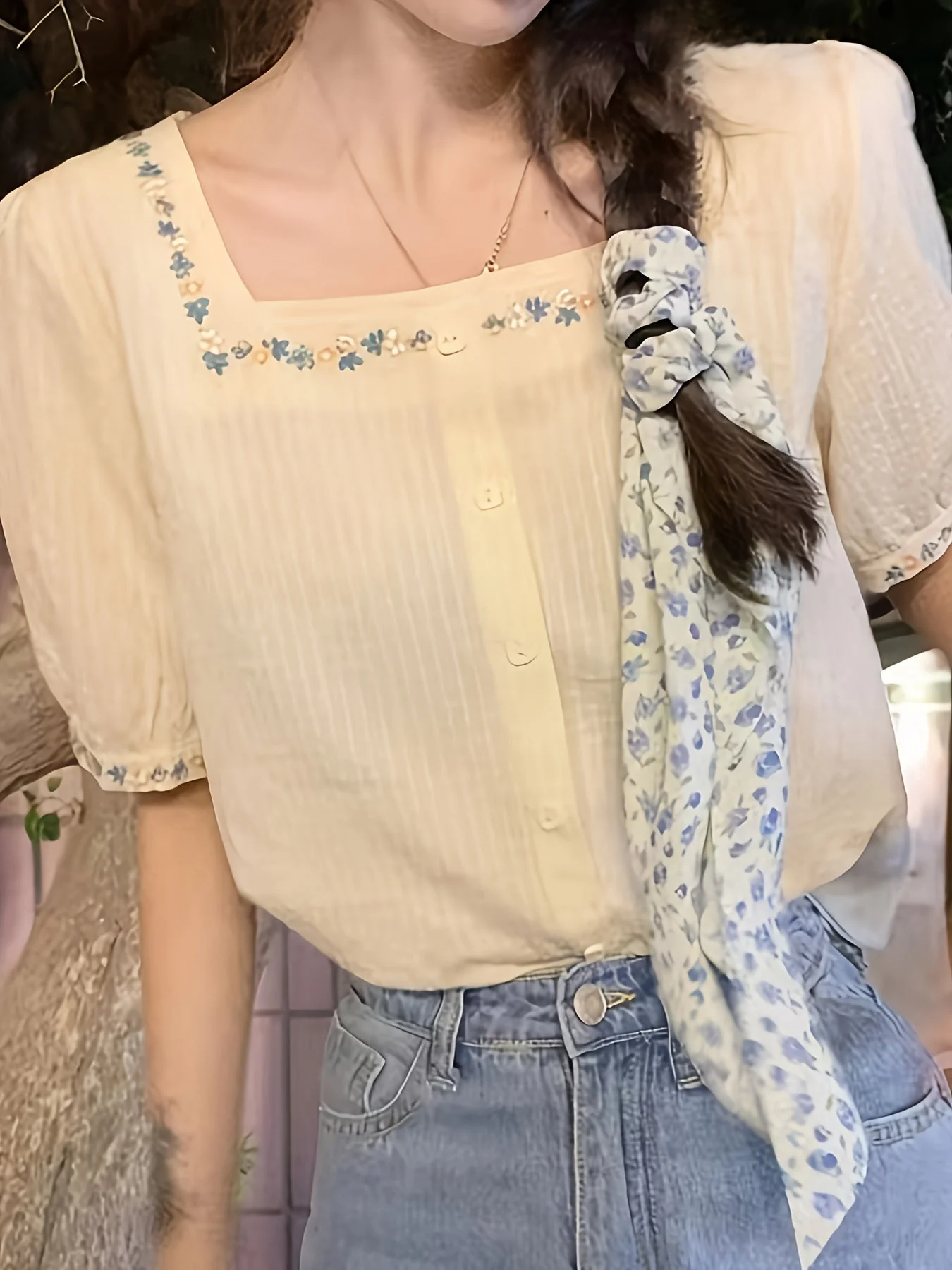 Damen Bluse mit Stickerei und quadratischem Ausschnitt – Eleganter Frühlings- und Sommerstil - Image 7