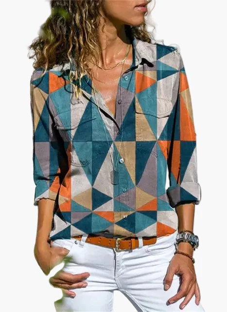 Damen Bluse Modern Geometrisch Stilvolle Langarm Freizeithemd für Alltag und Büro