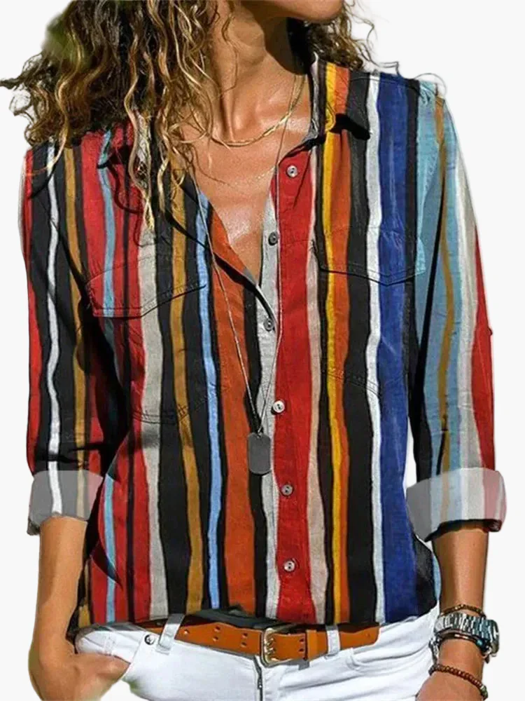 Damen Bluse Modern Geometrisch Stilvolle Langarm Freizeithemd für Alltag und Büro - Image 2