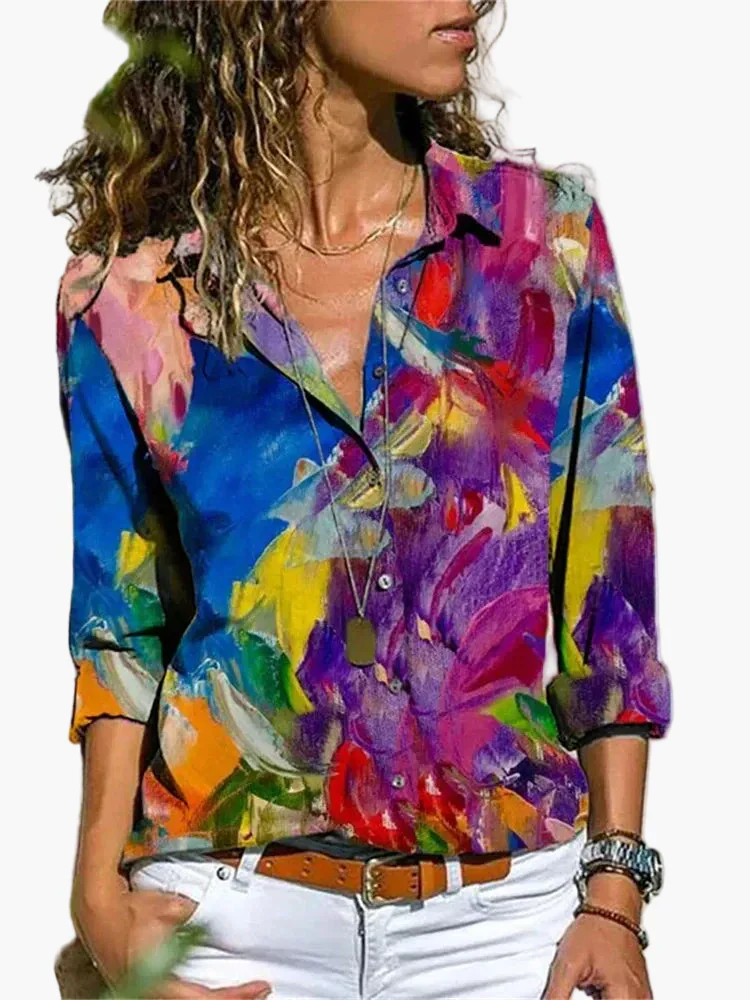 Damen Bluse Modern Geometrisch Stilvolle Langarm Freizeithemd für Alltag und Büro - Image 3
