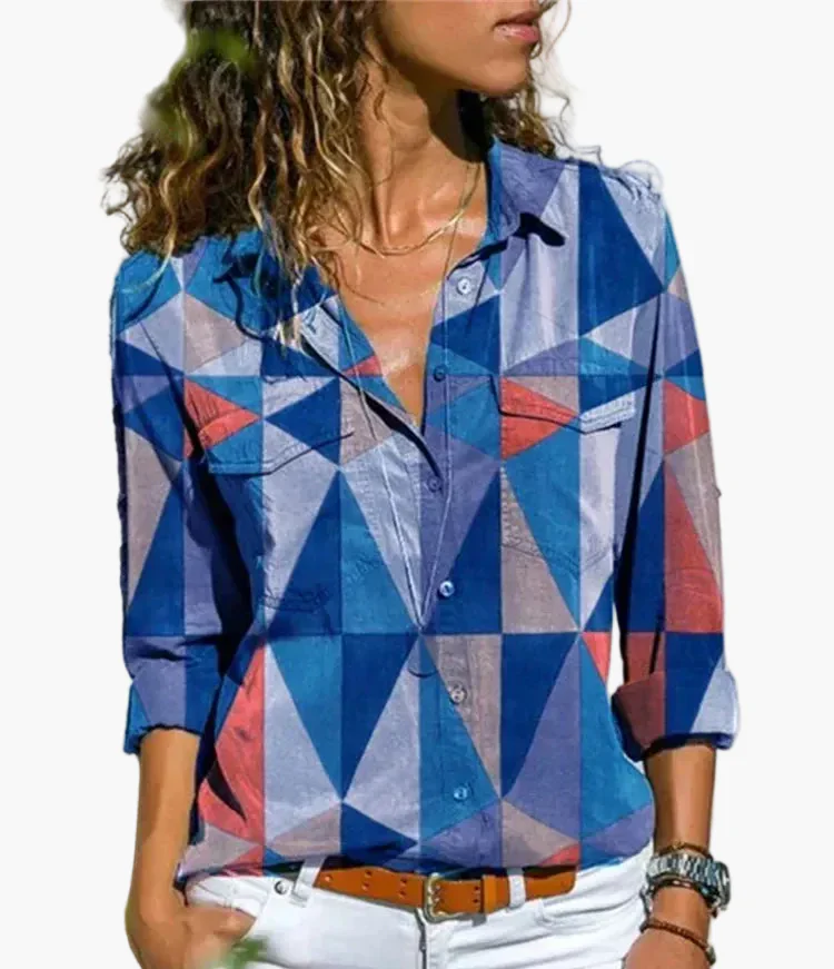 Damen Bluse Modern Geometrisch Stilvolle Langarm Freizeithemd für Alltag und Büro - Image 5
