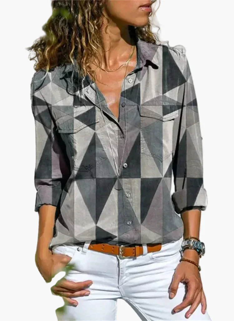 Damen Bluse Modern Geometrisch Stilvolle Langarm Freizeithemd für Alltag und Büro - Image 6