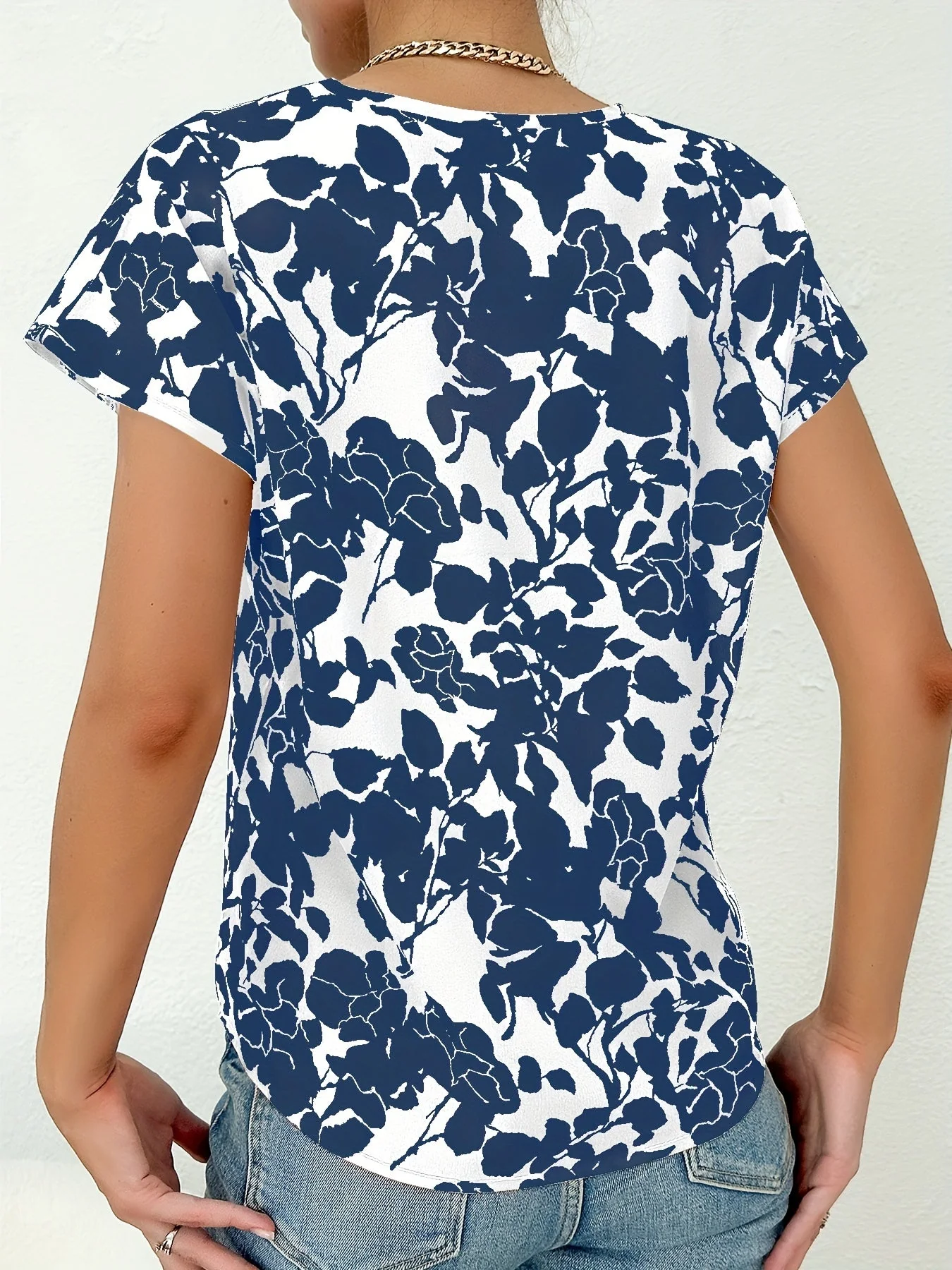 Damen Blusenshirt Elegant Sommer mit Blumenmuster und V-Ausschnitt, Freizeitmode - Image 5