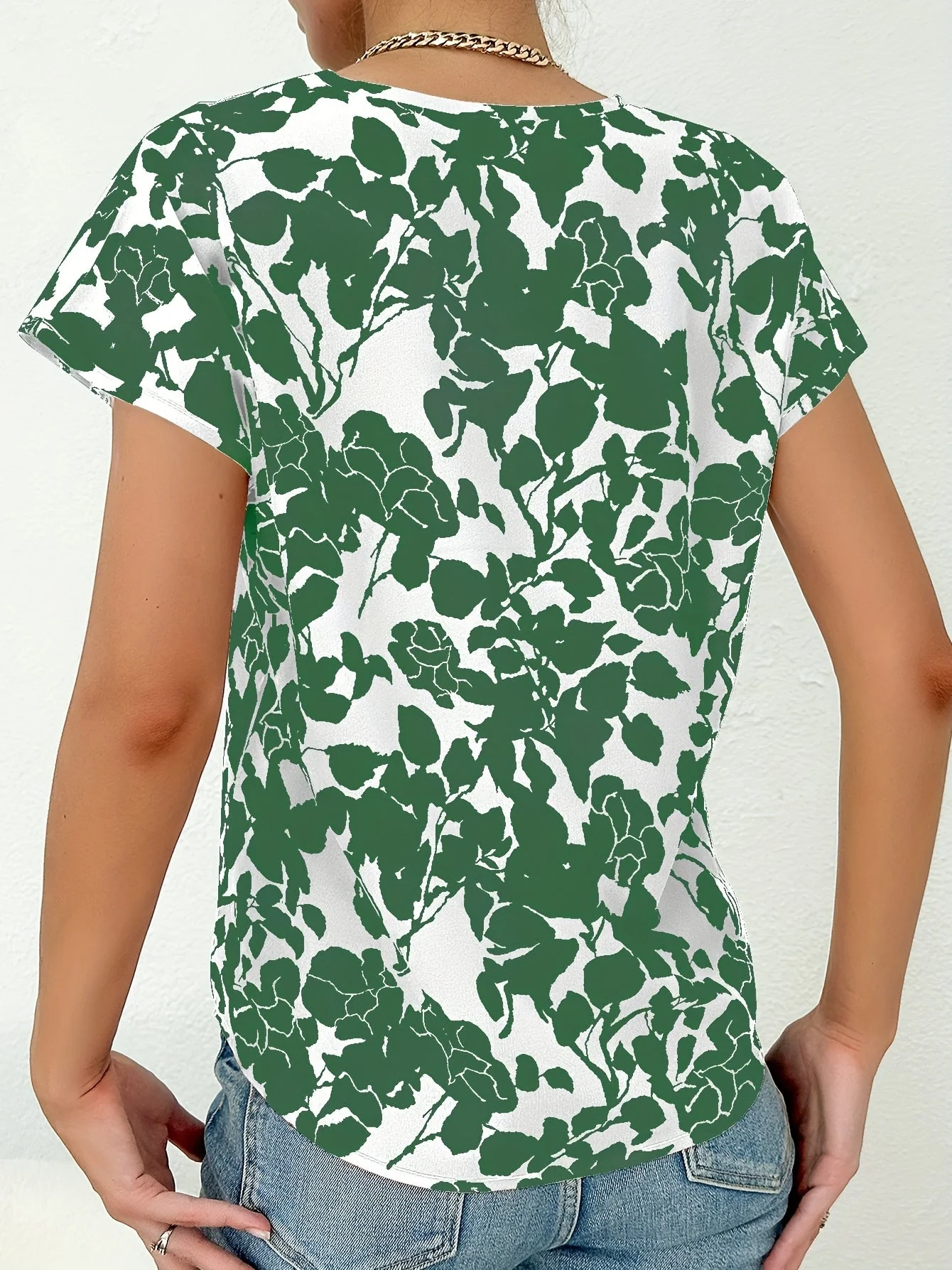 Damen Blusenshirt Elegant Sommer mit Blumenmuster und V-Ausschnitt, Freizeitmode - Image 6