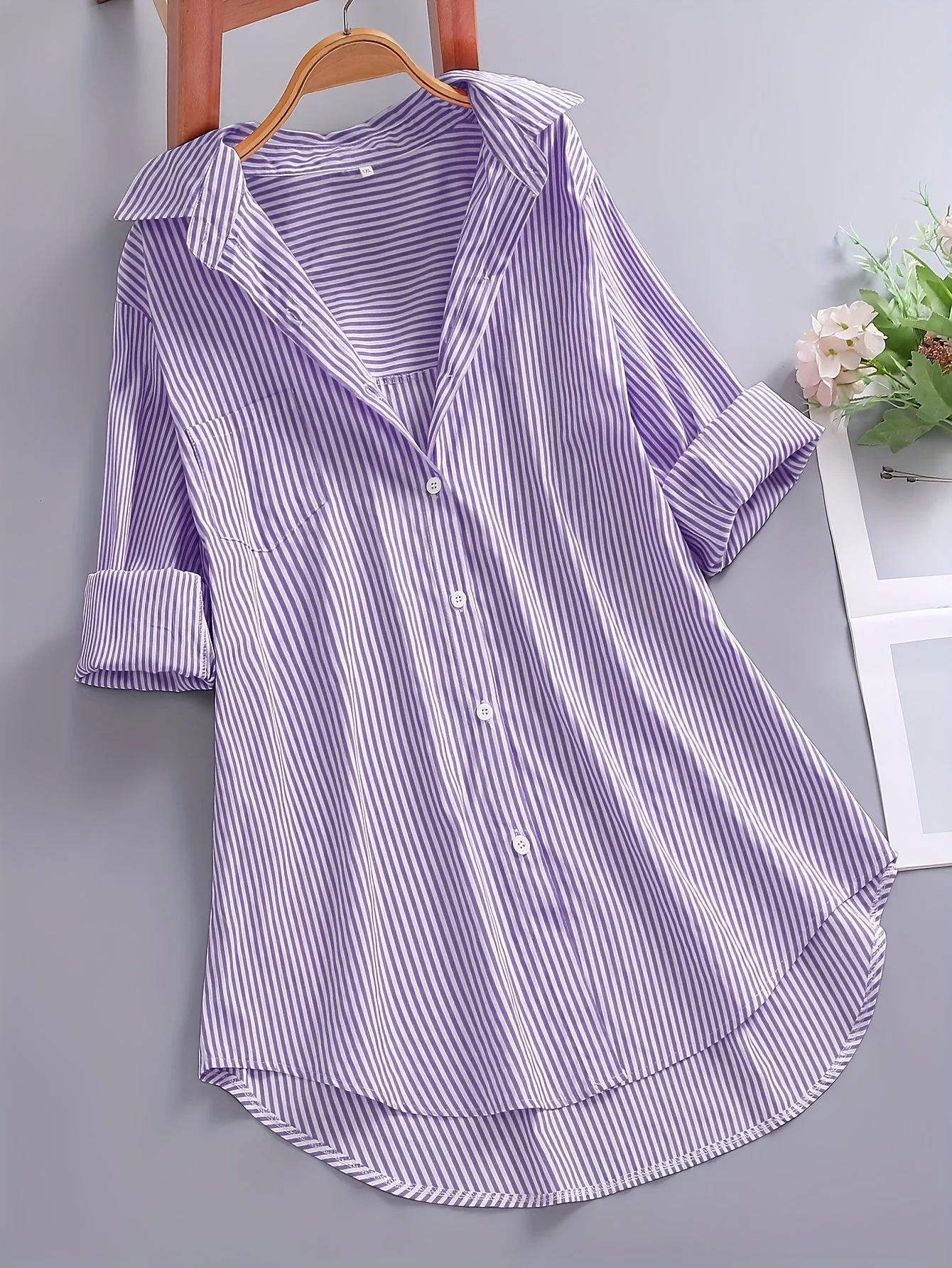 Damen Blusenshirt mit Streifen und lockerem Schnitt – Stilvolle Longbluse für Alltag und Büro - Image 3