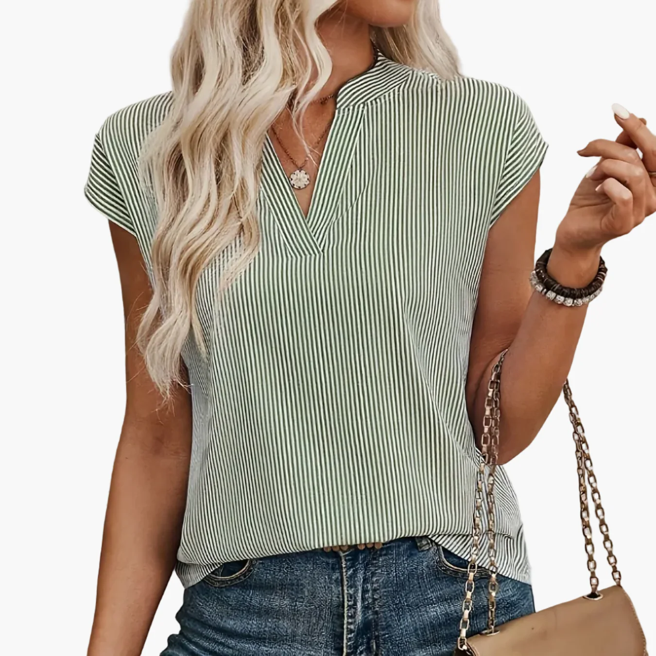 Damen Blusenshirt mit Streifenmuster und V-Ausschnitt – Eleganter Freizeitstil für Alltag und Büro - Image 12