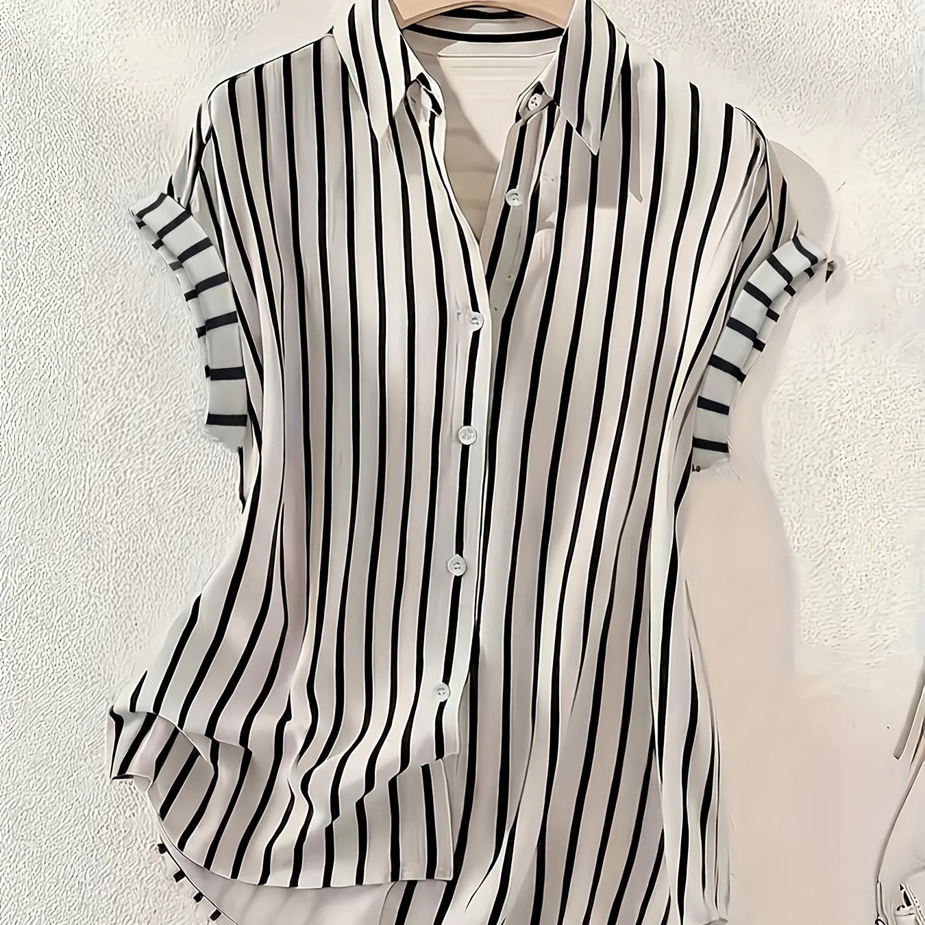 Damen Blusenshirt mit vertikalen Streifen und Knopfleiste – Eleganter Sommer-Look für Büro und Freizeit - Image 4