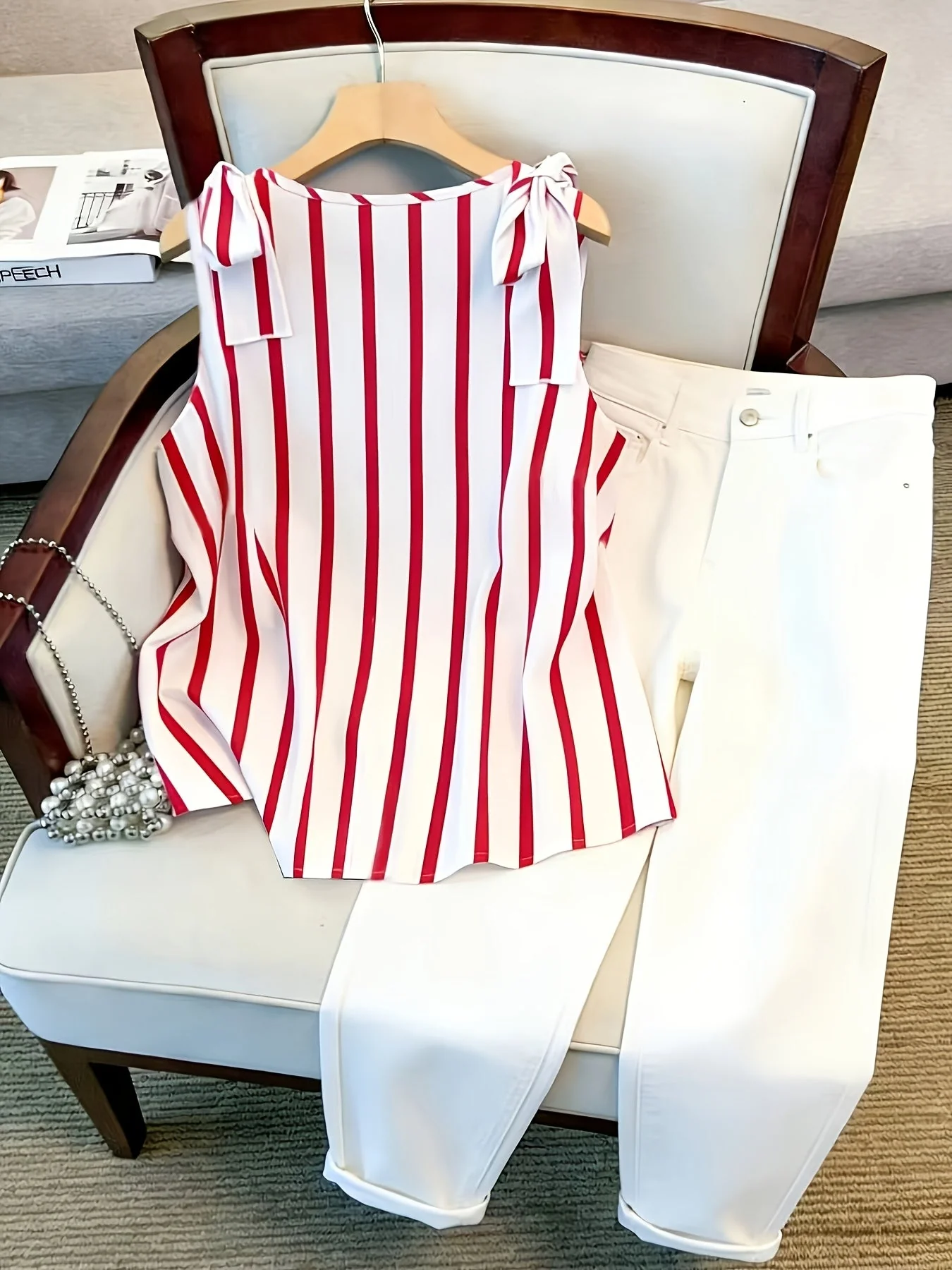 Damen Blusentop mit Streifenmuster und Knopfleiste – Eleganter V-Ausschnitt, Ideal für Büro und Alltag - Image 9