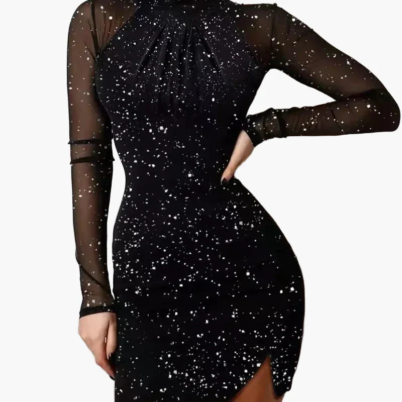 Damen Bodycon Minikleid mit Glitzer-Effekt und transparenten Ärmeln – Elegantes Party- und Abendkleid - Image 2