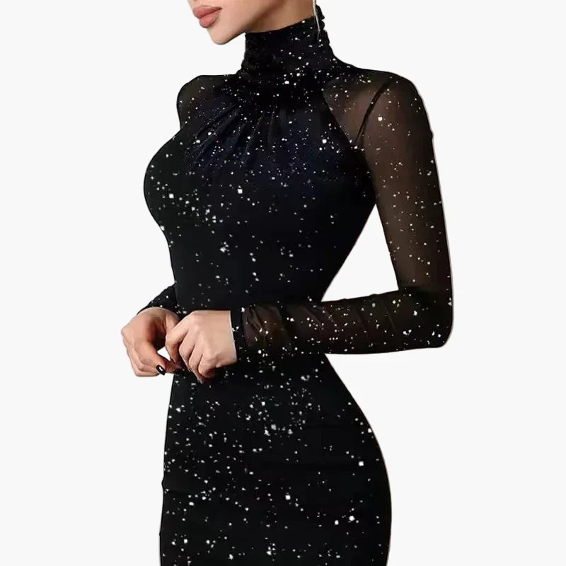 Damen Bodycon Minikleid mit Glitzer-Effekt und transparenten Ärmeln – Elegantes Party- und Abendkleid - Image 3
