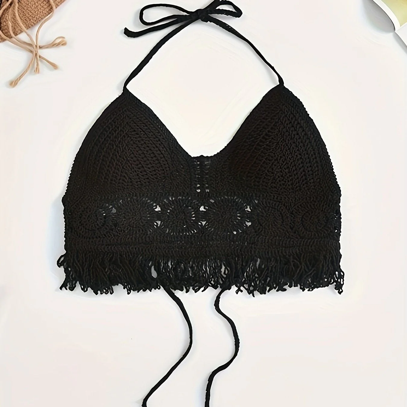 Damen Boho Häkel-Bralette Haltertop mit Fransen – Festival & Sommer Strandmode - Image 7