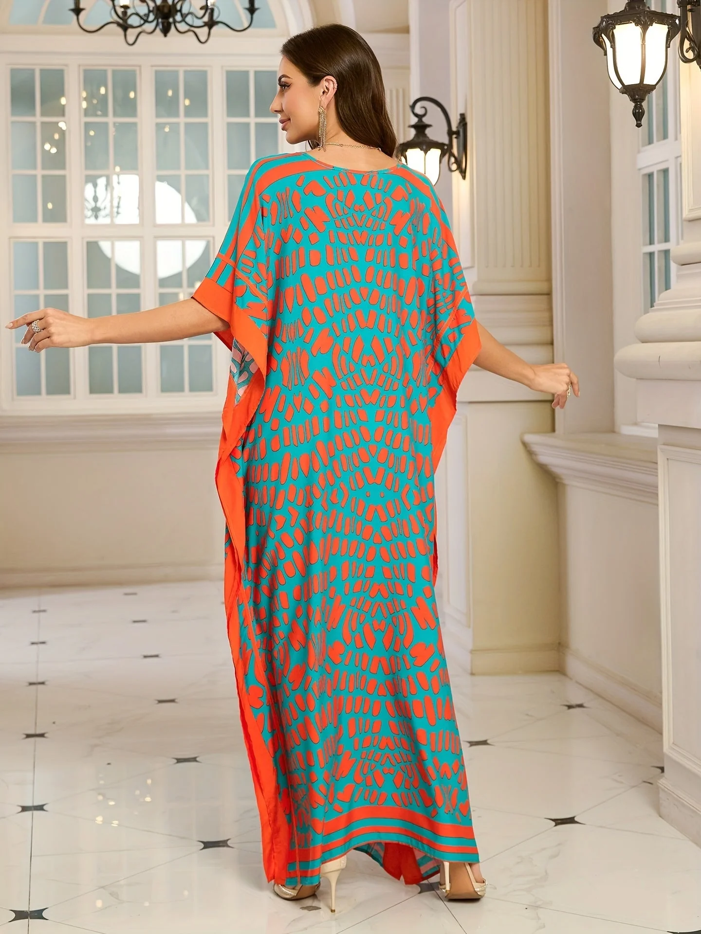 Damen Boho Kaftan Maxikleid mit V-Ausschnitt – Elegantes Freizeitkleid für Sommer und Urlaub - Image 5