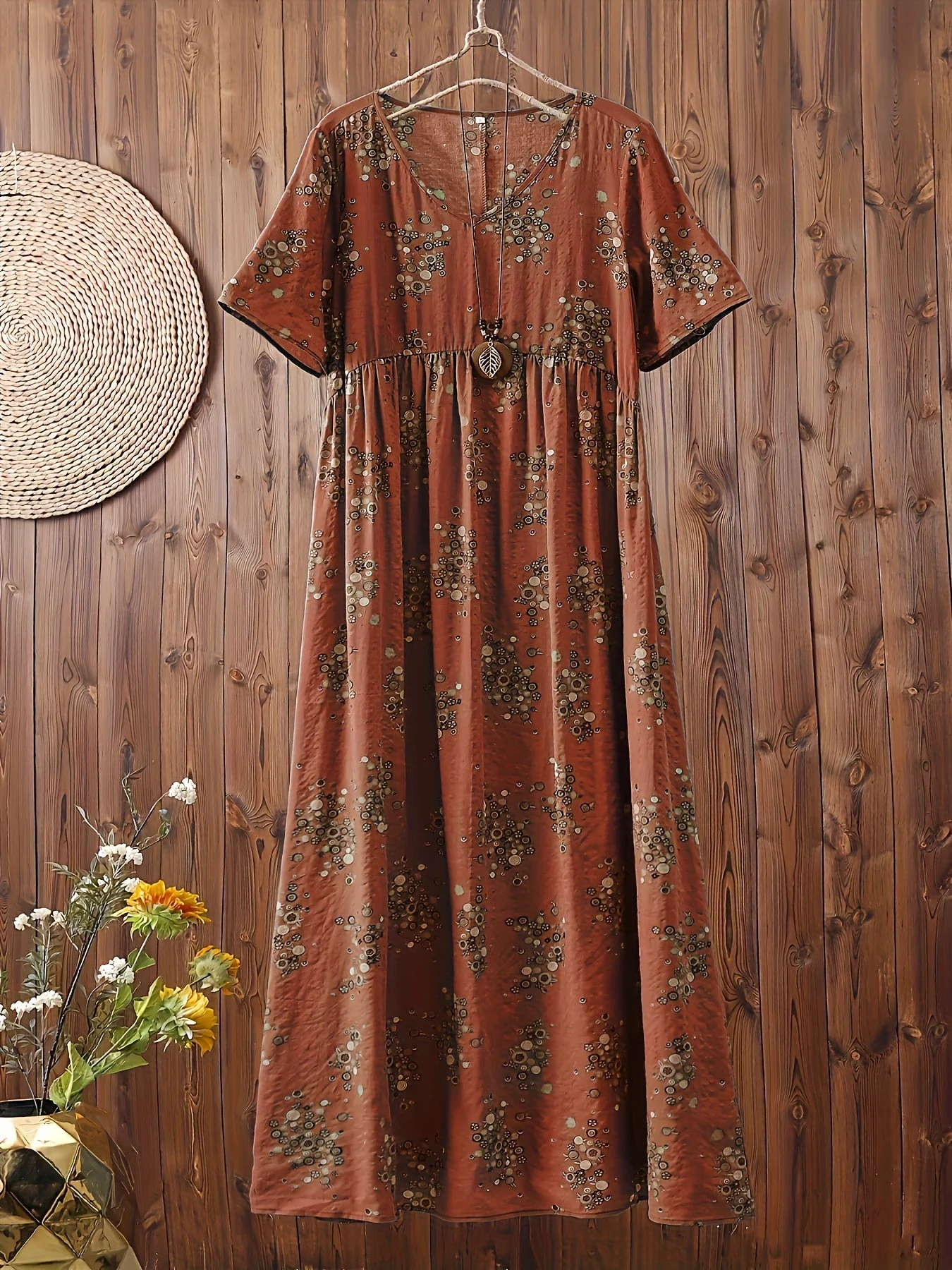 Damen Boho Maxikleid mit Blumenmuster und V-Ausschnitt, lässig, Sommer, große Größen
