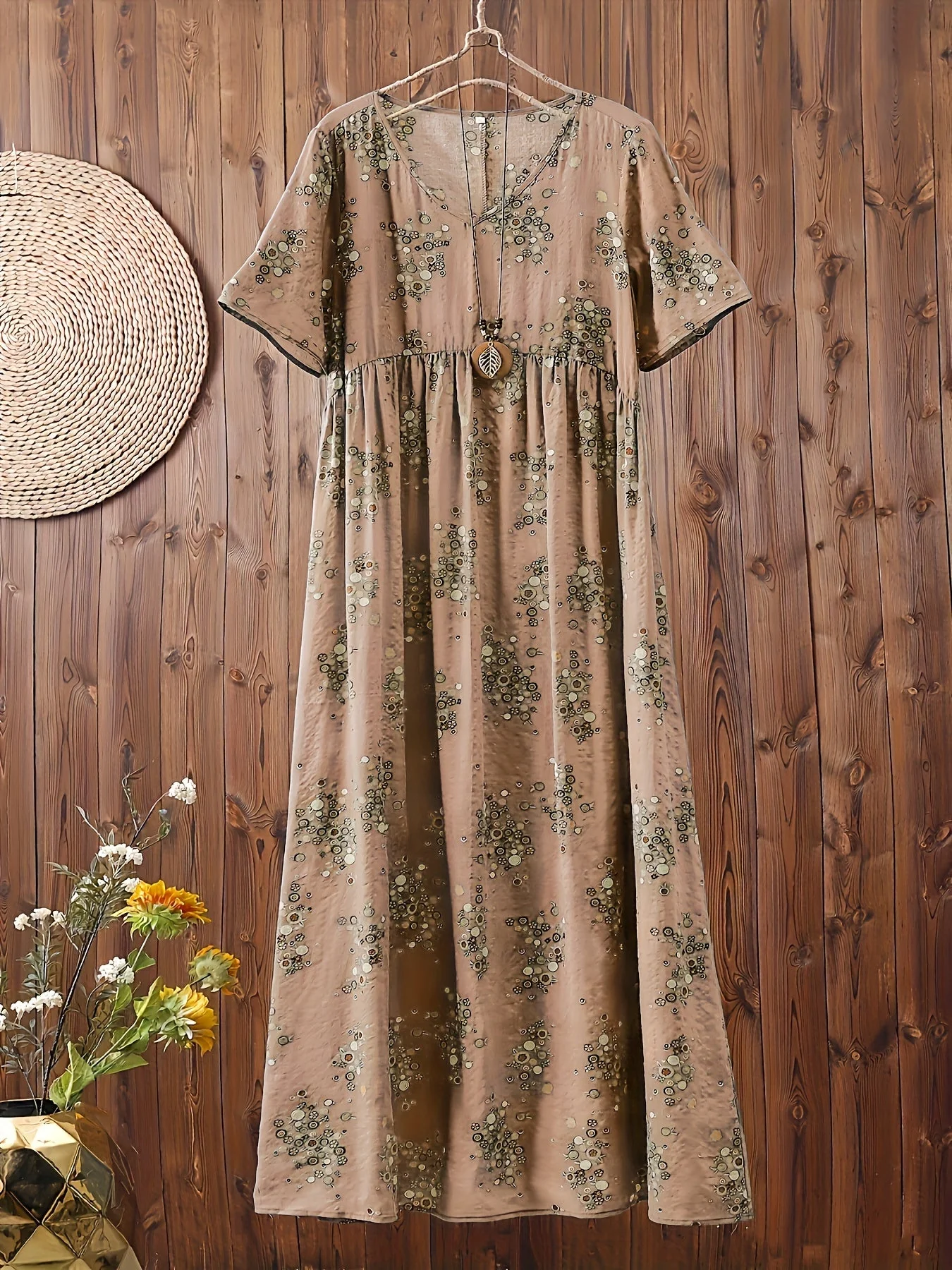 Damen Boho Maxikleid mit Blumenmuster und V-Ausschnitt, lässig, Sommer, große Größen - Image 2