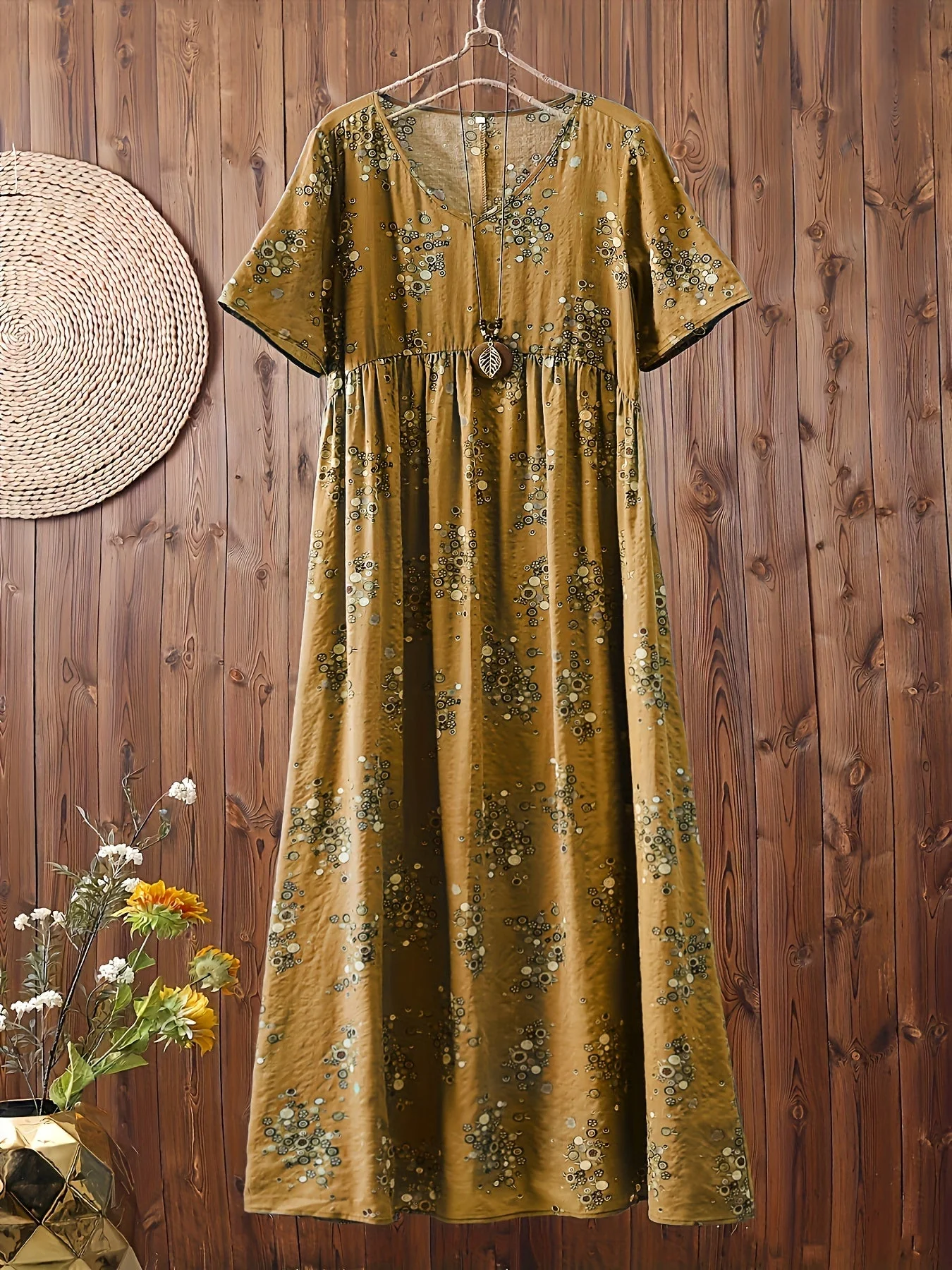 Damen Boho Maxikleid mit Blumenmuster und V-Ausschnitt, lässig, Sommer, große Größen - Image 3
